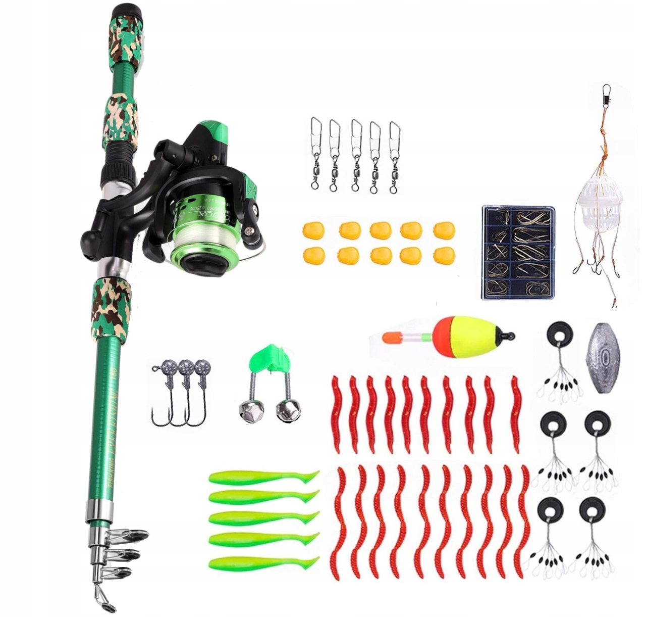 zielony Wędka teleskopowa 1,8M Sport I Turystyka Wędkarstwo Łowienie Ryb