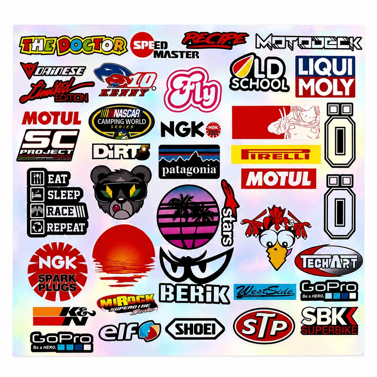 Zestaw Arkusz 39 Szt. Naklejki Holograficzne Motocyklowe Racing Moto Cross