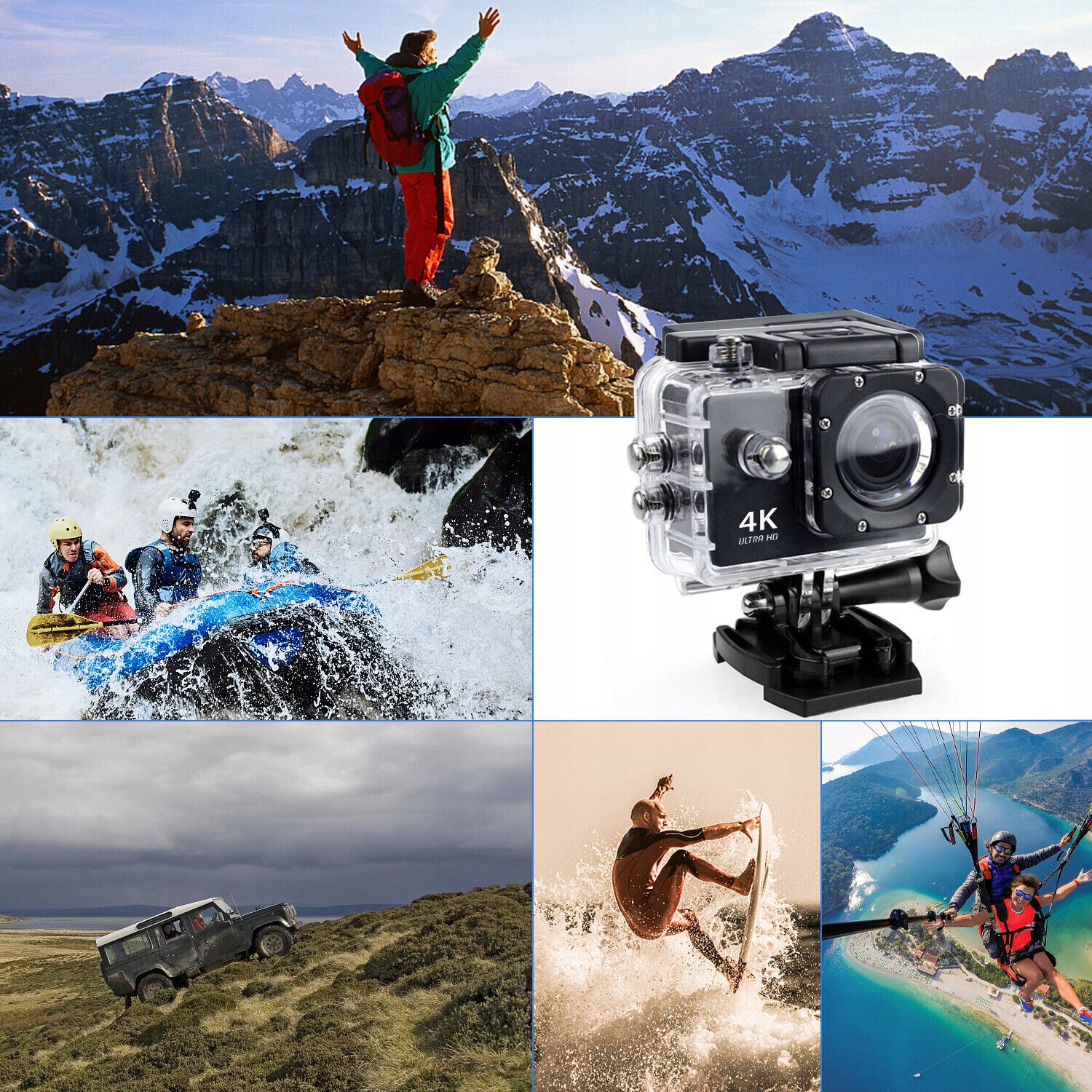 WODOODPORNA KAMERA SPORTOWA Z ZESTAWEM AKCESORIÓW Szerokość produktu 6 cm