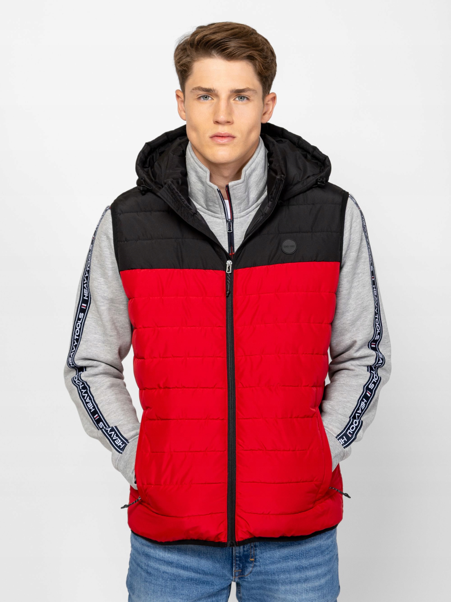 Heavy Tools Pánská Prošívaná Mikina Bez Rukávů S Kapucí Wicks Tomato Červená S