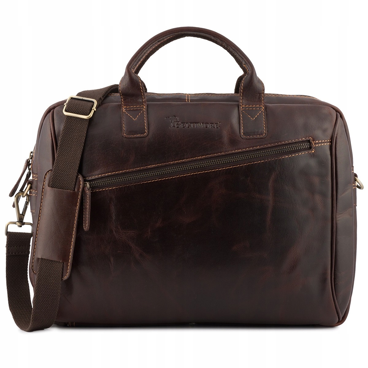 Pánská kožená taška přes rameno pro notebook, velká, tmavě hnědá, obchodní