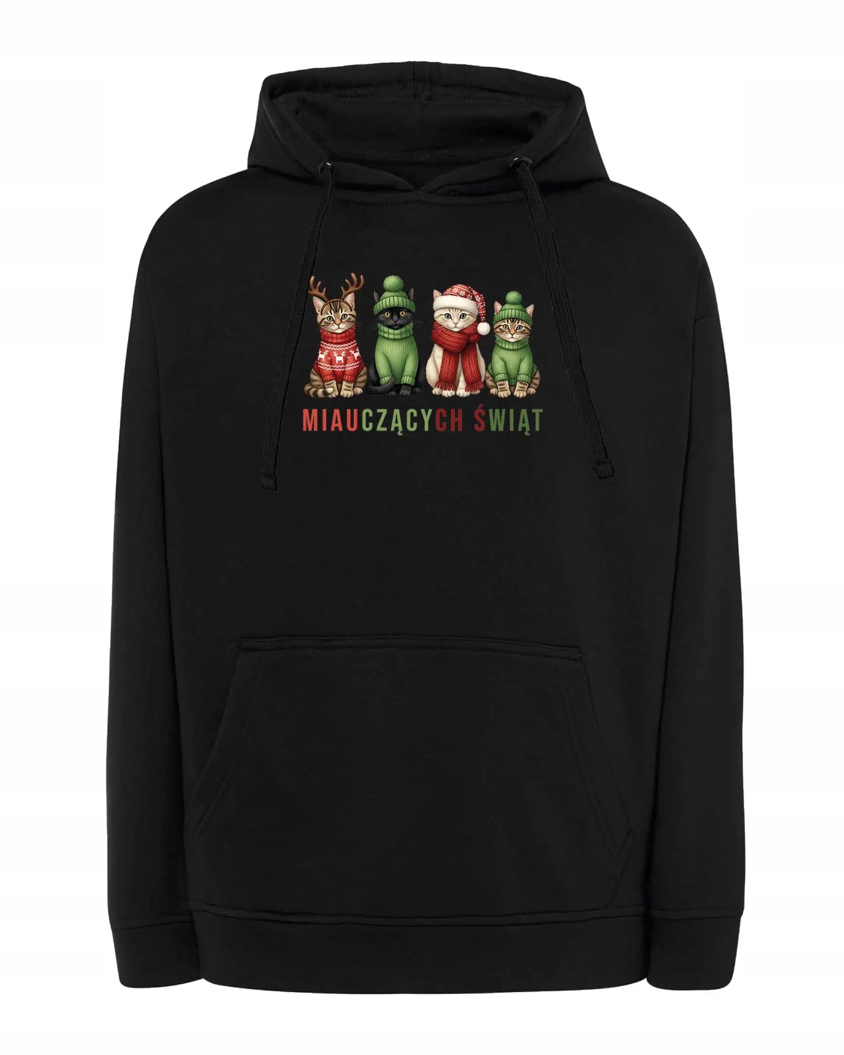 Mikina s kapucí Vánoční Kočičky Veselé Vánoce Černá L