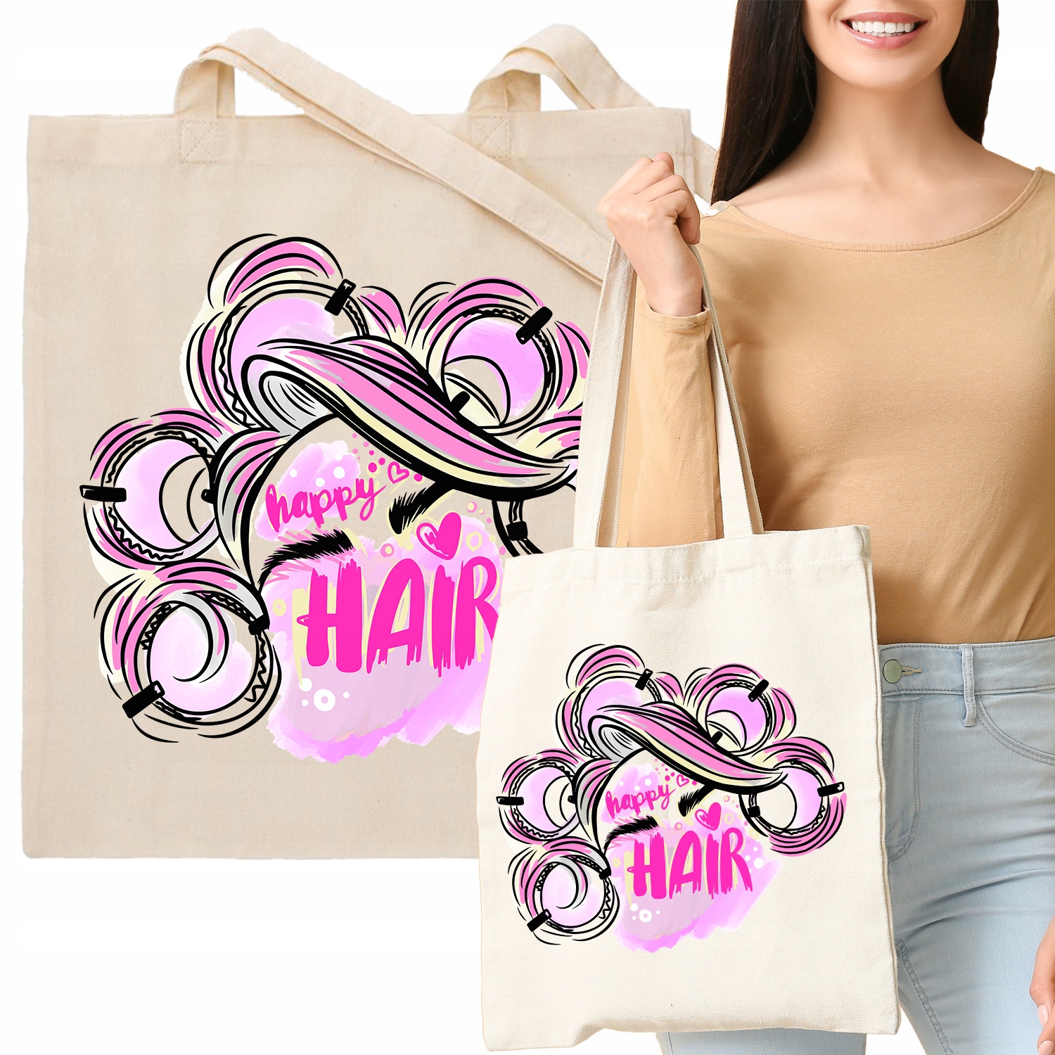 TORBA Beżowa Prezent Dla Fryzjerki HAPPY HAIR Wz
