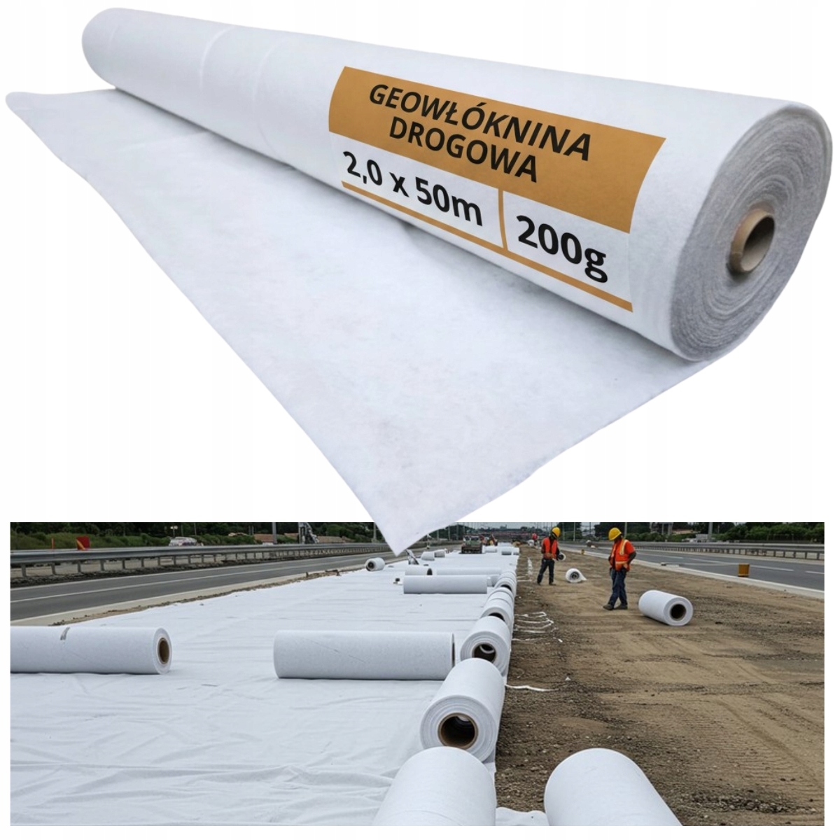 Geowłóknina drogowa mata poliestrowa ogrodowa 200g /m2 2m x 50mb