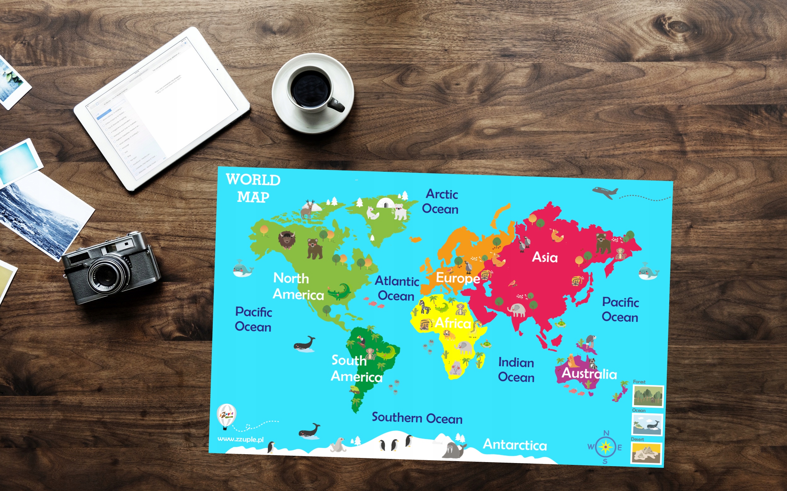World Map S. Animals. Mata dla dzieci. Montessori Gatunek Nauka języków obcych dla dzieci