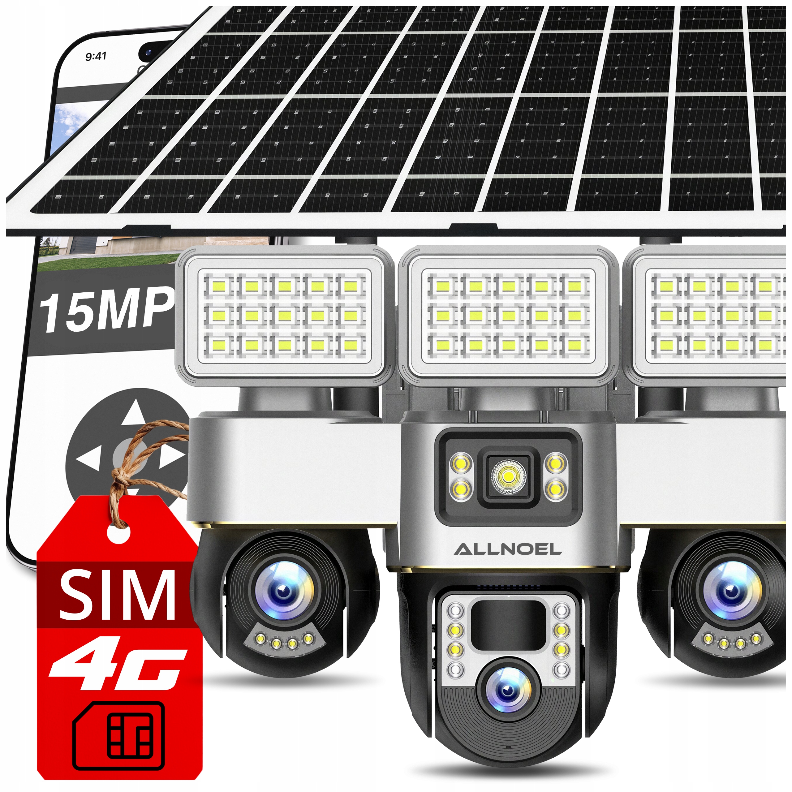 Solární Kamera 4K Venkovní 3x Otočné Čočky 15MPx Sim Karta 4G