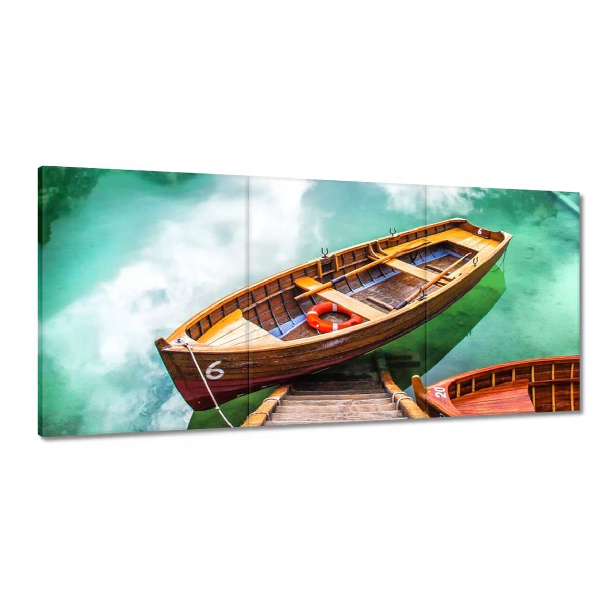 Obrazy 210x100 Loďka na horskom jazierku