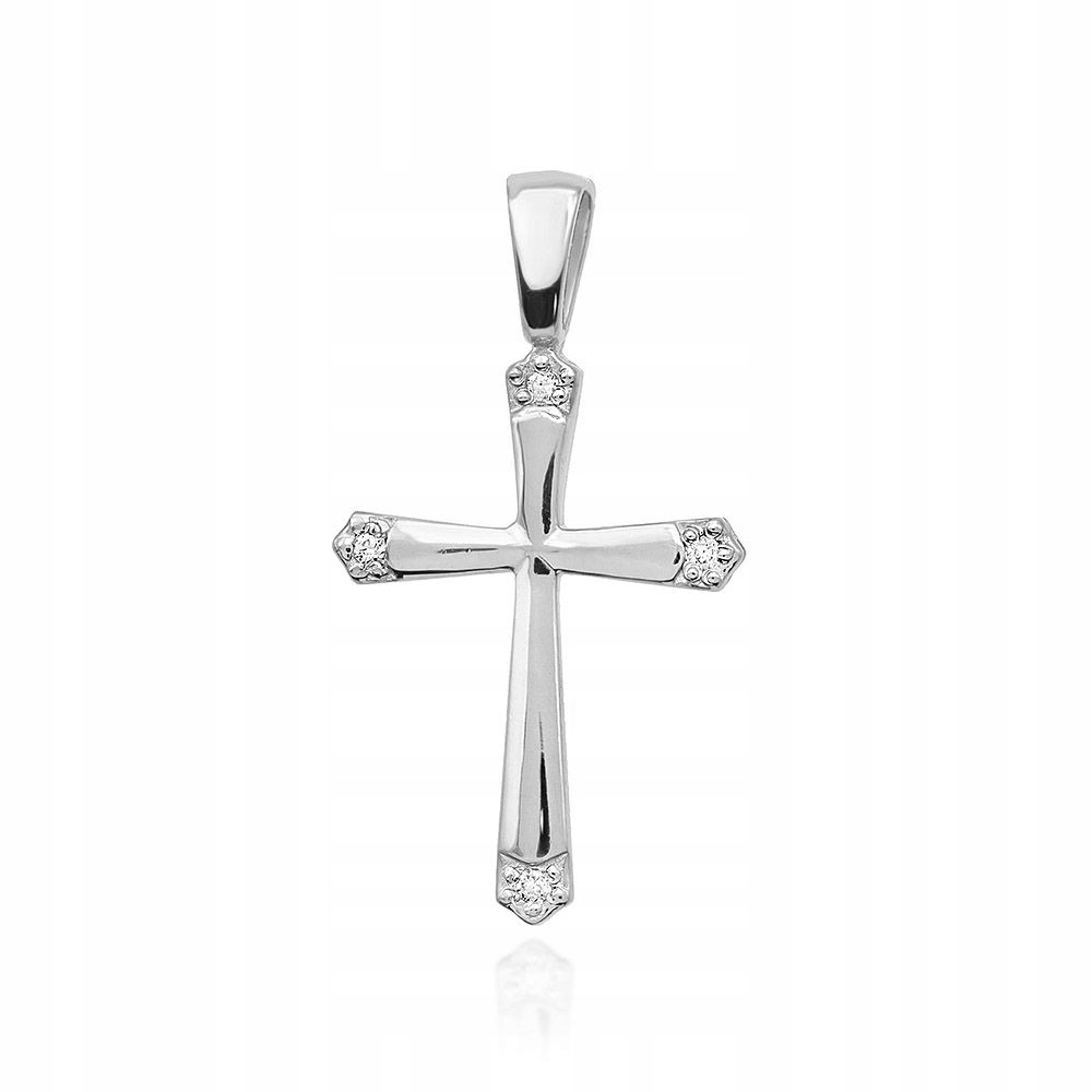 Zlatý přívěsek přívěsek klasický křížek s diamanty Bílé zlato 585