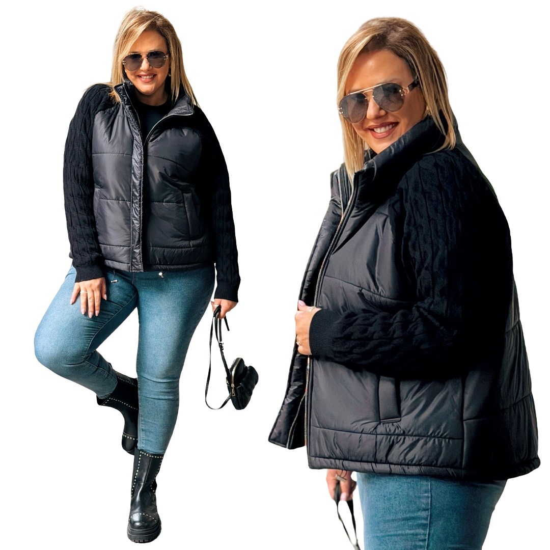 Zimní Bunda Prošívaný svetrový rukáv Plus Size Dámská černá 4XL
