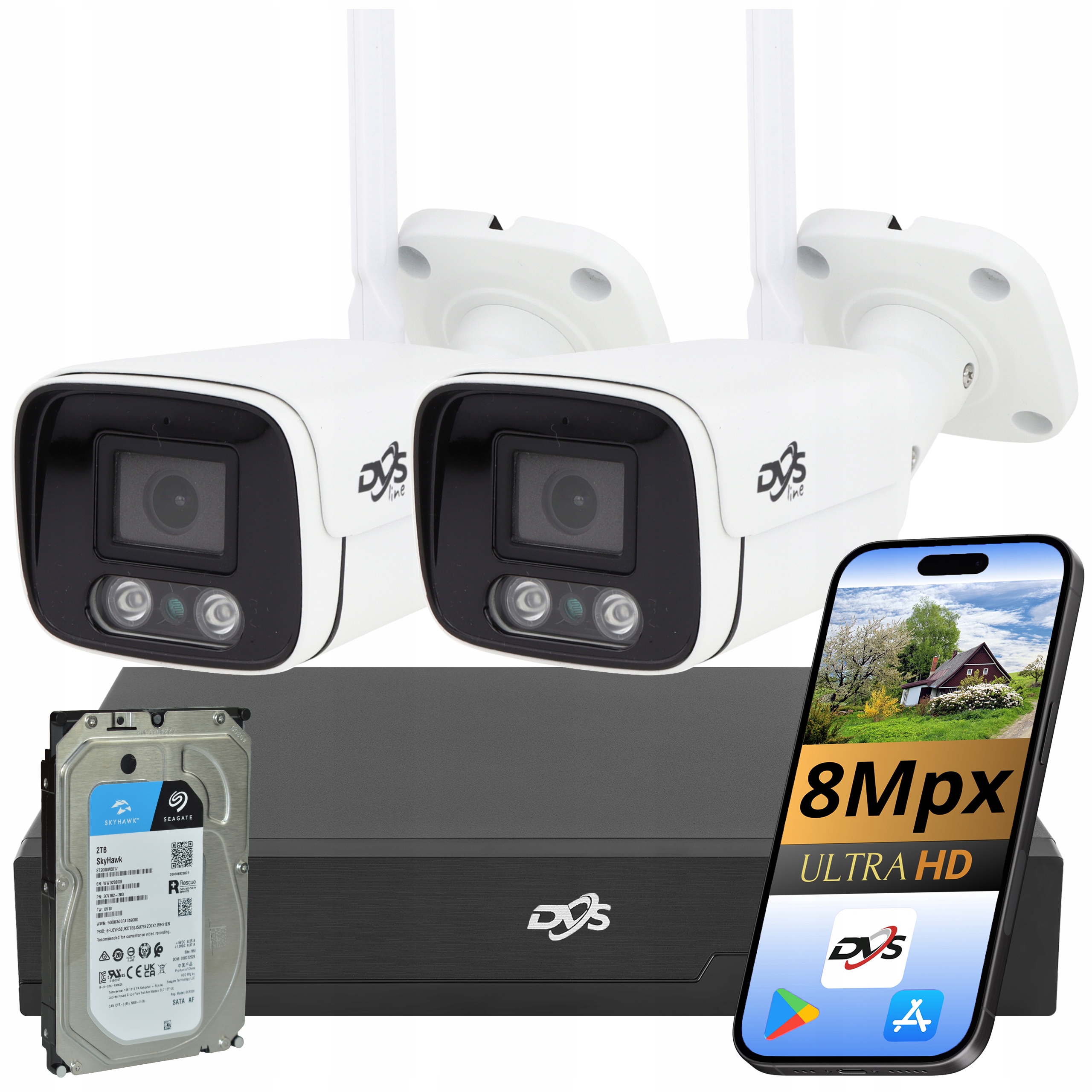 Sada Kamer Wifi 4K 8Mpx Pro Monitorování Domácnosti 2 Kamery Venkovní Tuba 2TB