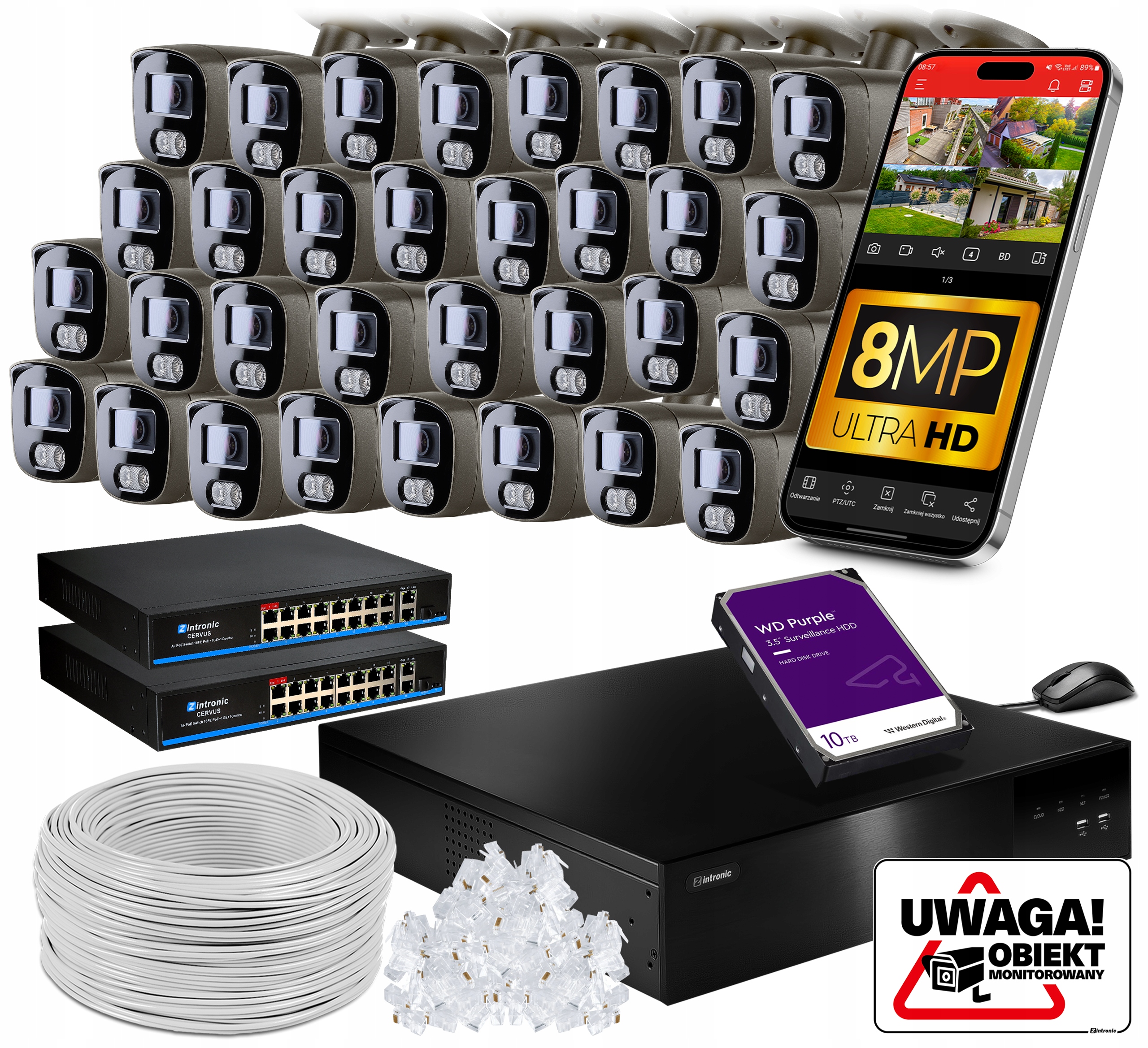 Ip monitorovací sada Poe B8 32 Kamery 8MPx Disk 10TB, Audio, Dual Light