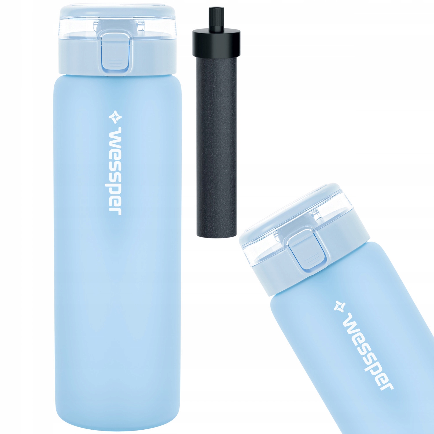 Szklana butelka filtrująca Wessper ActiveMax 0,68l błękitna + 1x WKŁAD