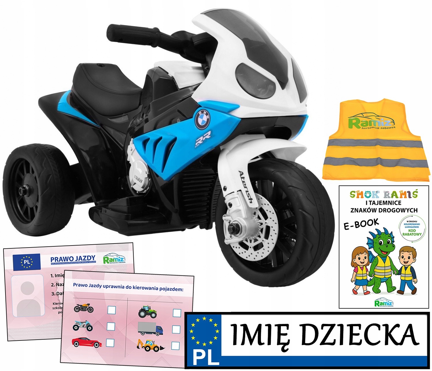 Motorek dla dzieci Bmw 3 koła Stabilny ekoskóra Nauka Jazdy tablica imienna