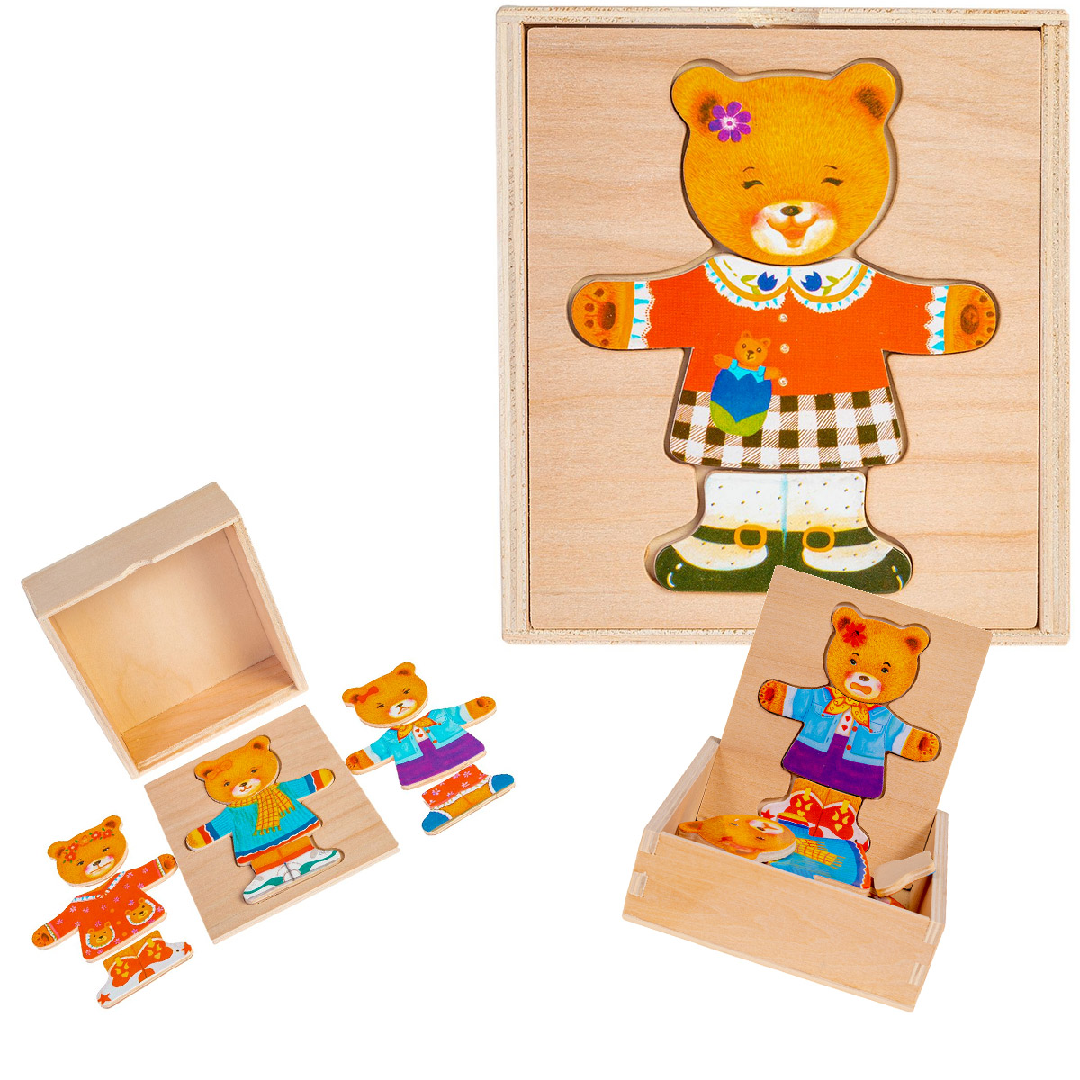 UKŁADANKA PRZEBIERANKA DREWNIANA MISIEK DZIEWCZYNA
