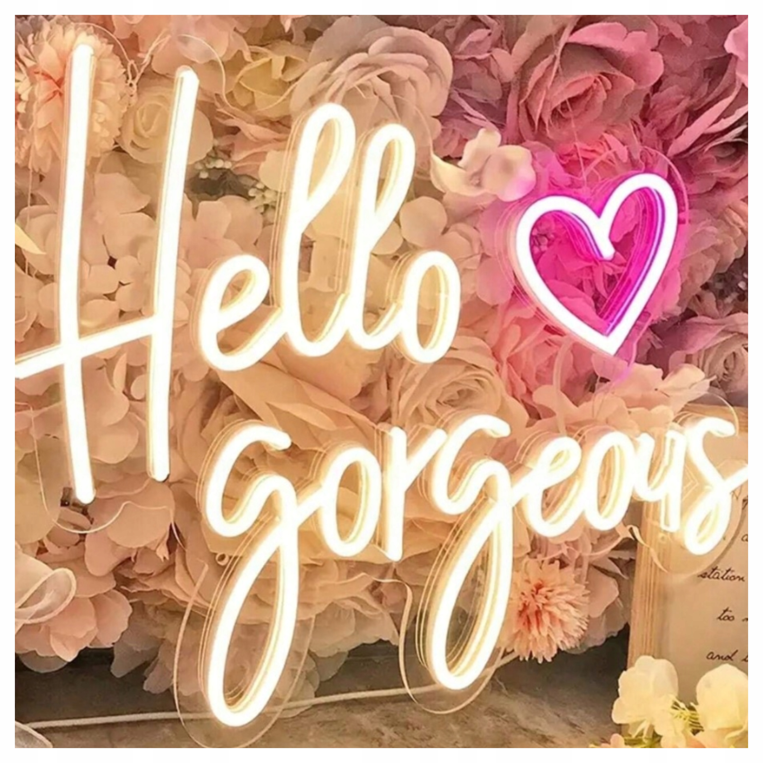 Neon Led Hello Gorgeous Lampka Nocna Na Ścianę Biały Napis Usb Dekoracja