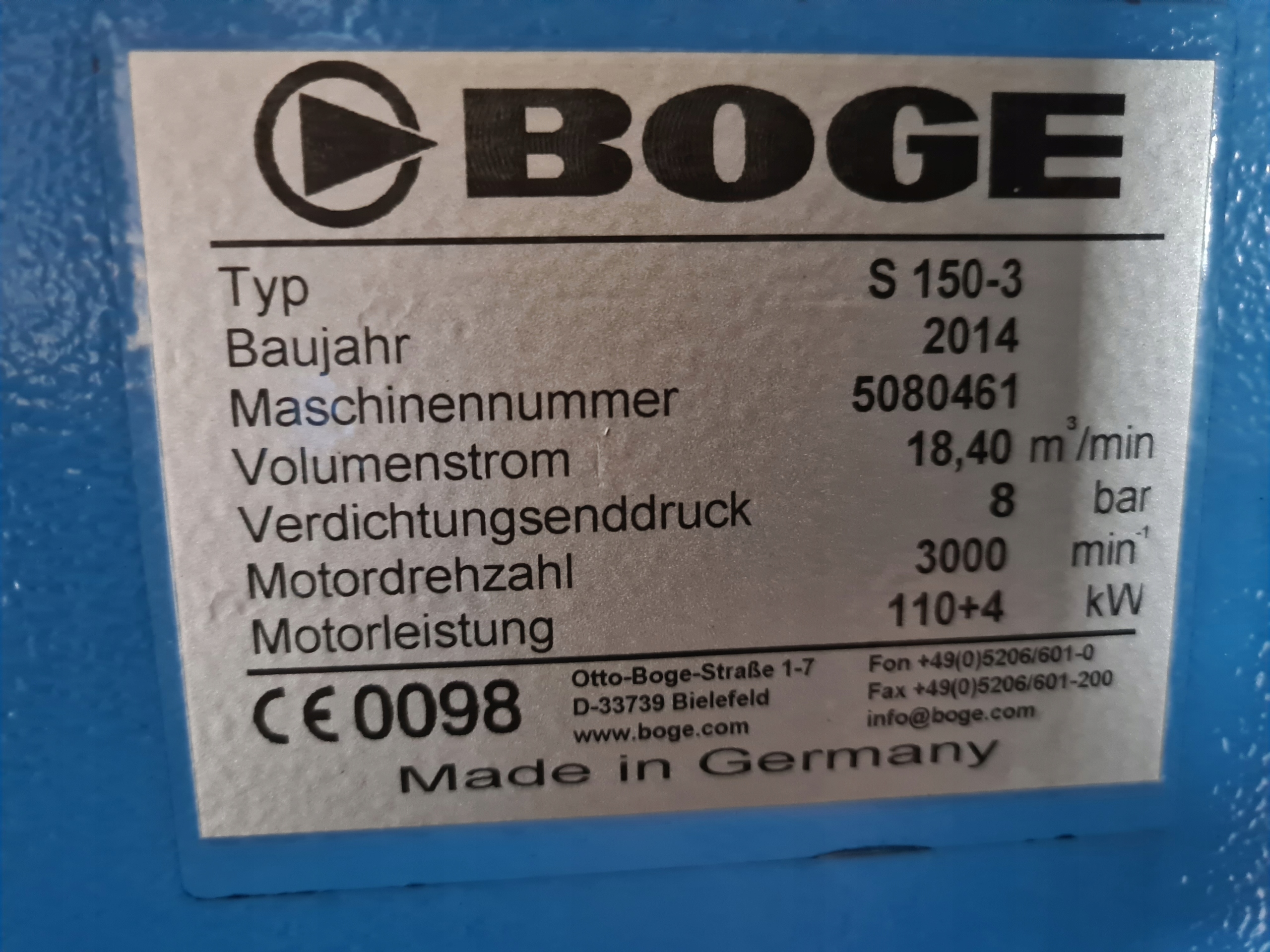 Kompresor śrubowy BOGE S 150-3 110 kW Ciśnienie maksymalne 10 bar