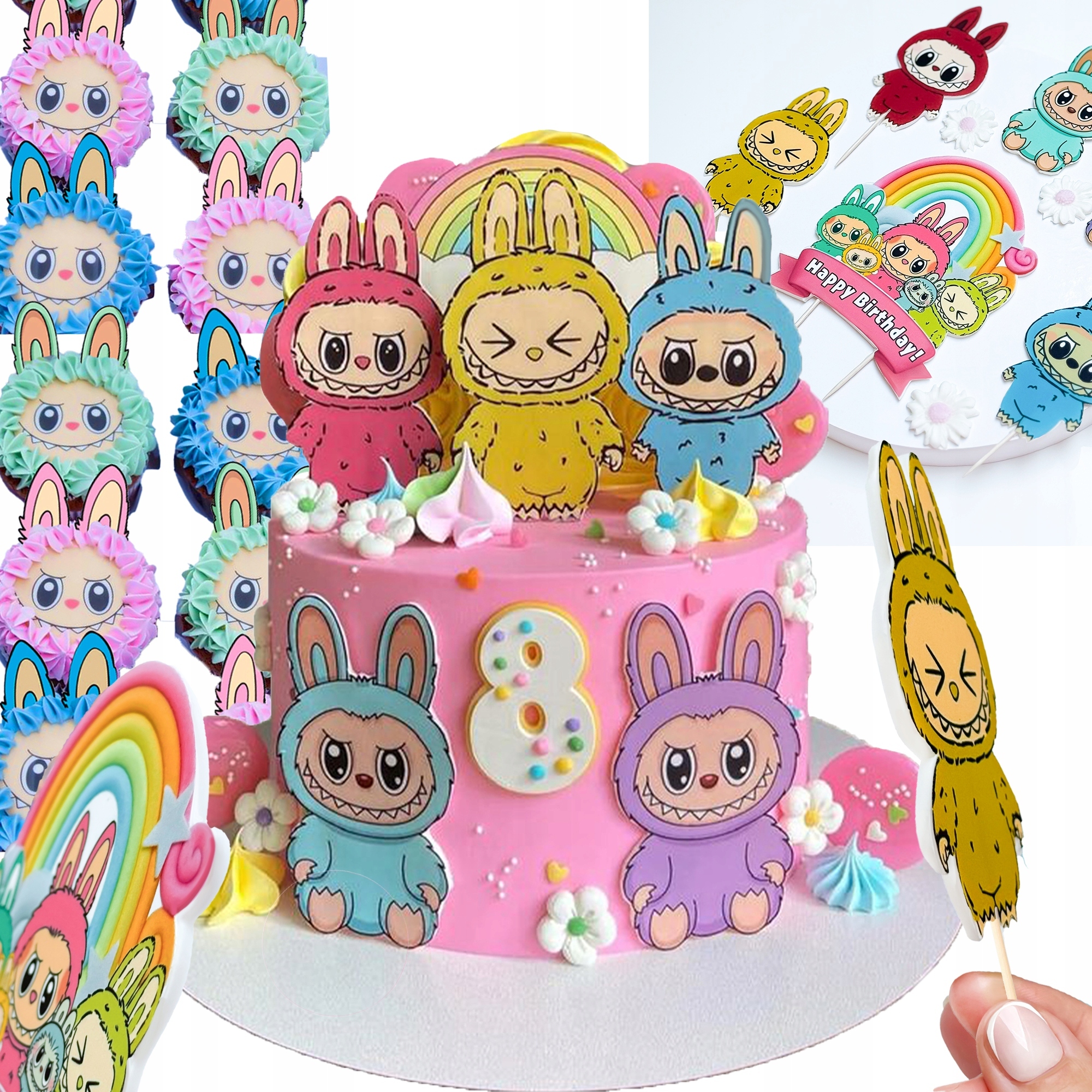 Velký XXL Set dekorací Na Dort 2D figurky Labubu 12 Nástavců Dortíků