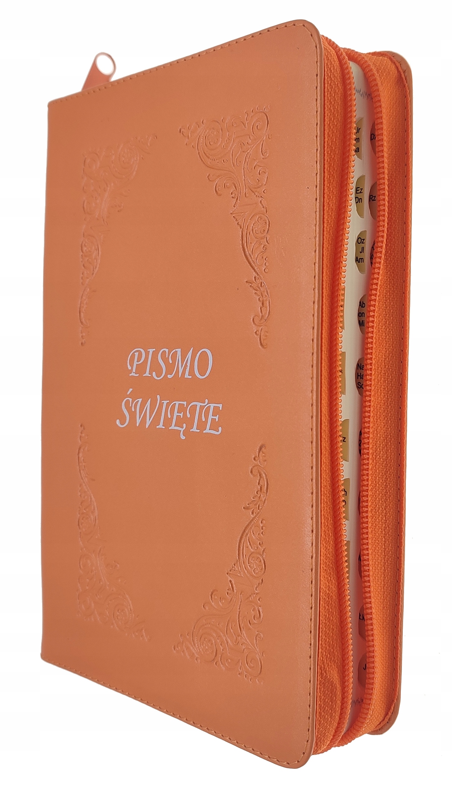 Písmo sv. Ep kůže se zámkem Oranžové Paginované