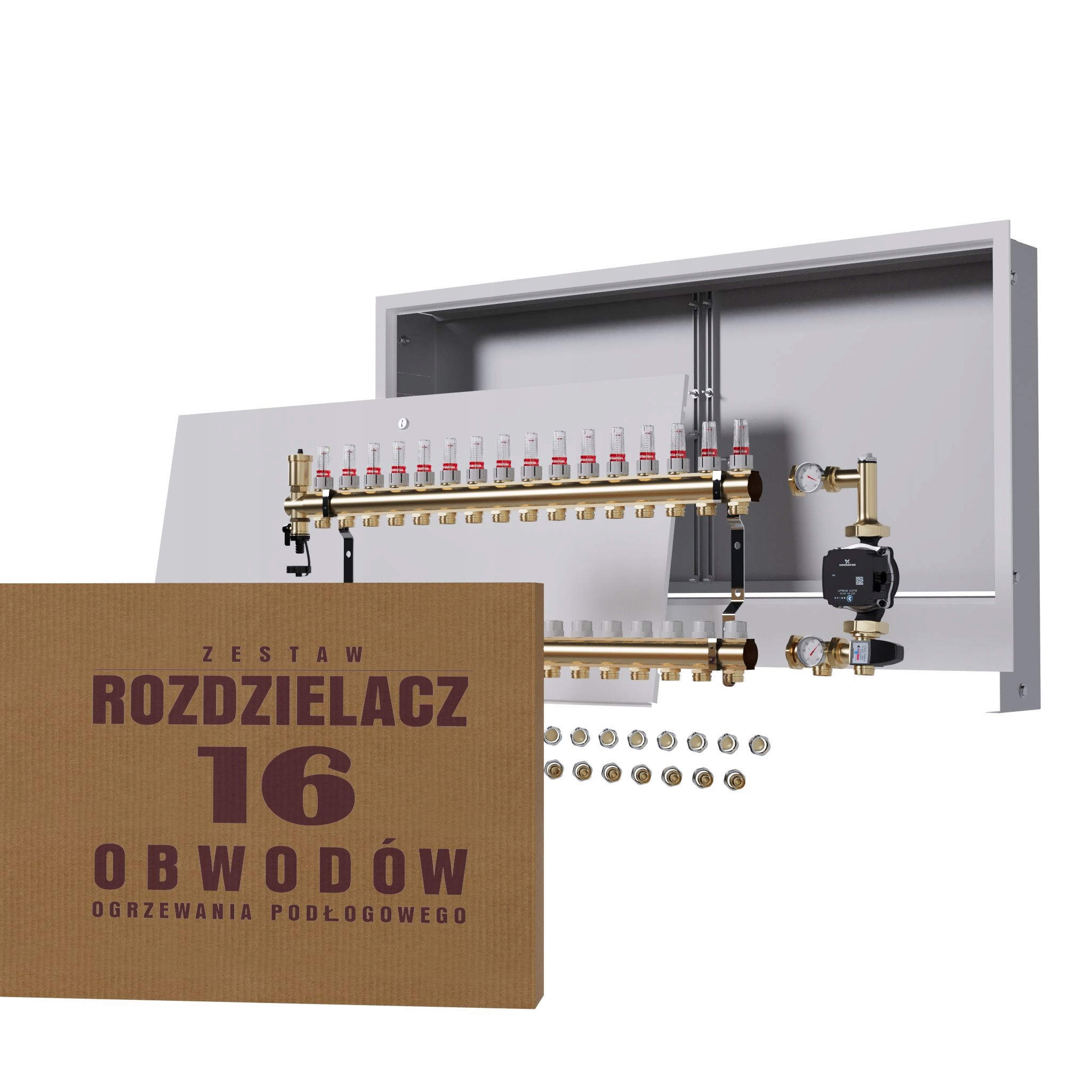 Rozdělovač pro podlahu 16 čerpadlo Grundfos podomítkový box Pex