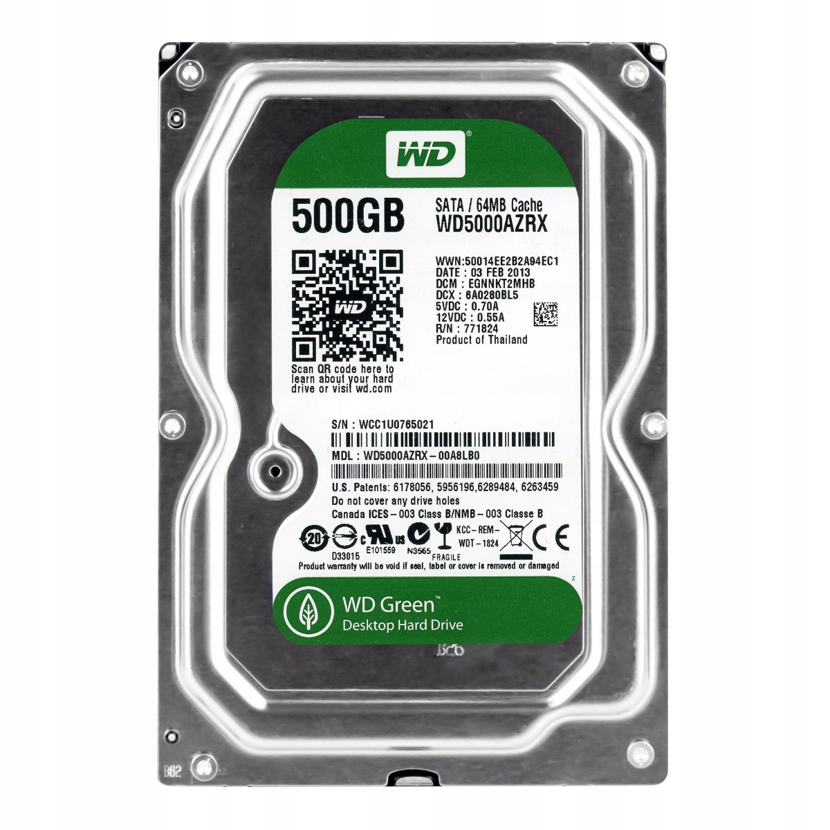 Wd Green 500GB 5.4K 64MB Sata III 3.5'' WD5000AZRX