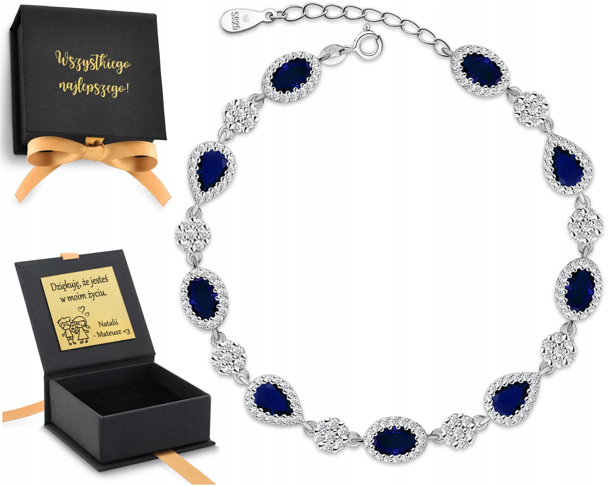 Stříbrný Elegantní Dámský Náramek Tmavě Modrý Safírový Modrý 925