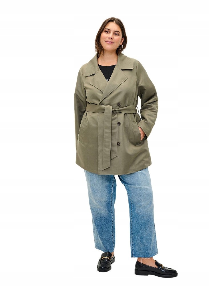 Krátký Trenchový Kabát Plus Size Zizzi Zeleň 322A 48