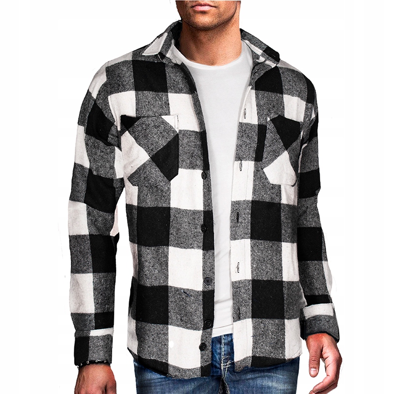 

Koszula Męska Flanelowa w Kratę Kieszonki Slim