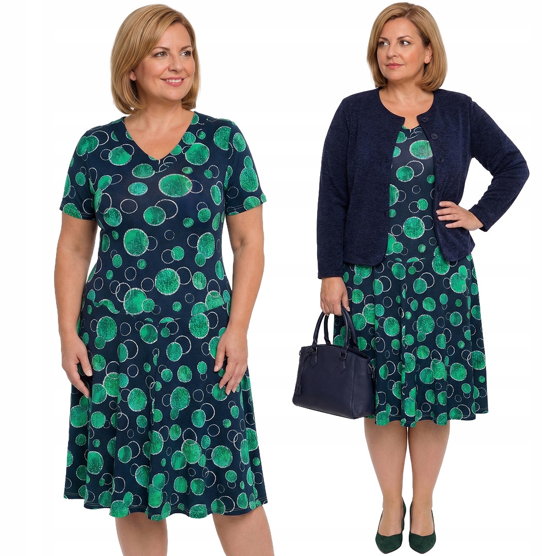 Šaty tmavě modrá, zelený vzor plus size, velikost 58