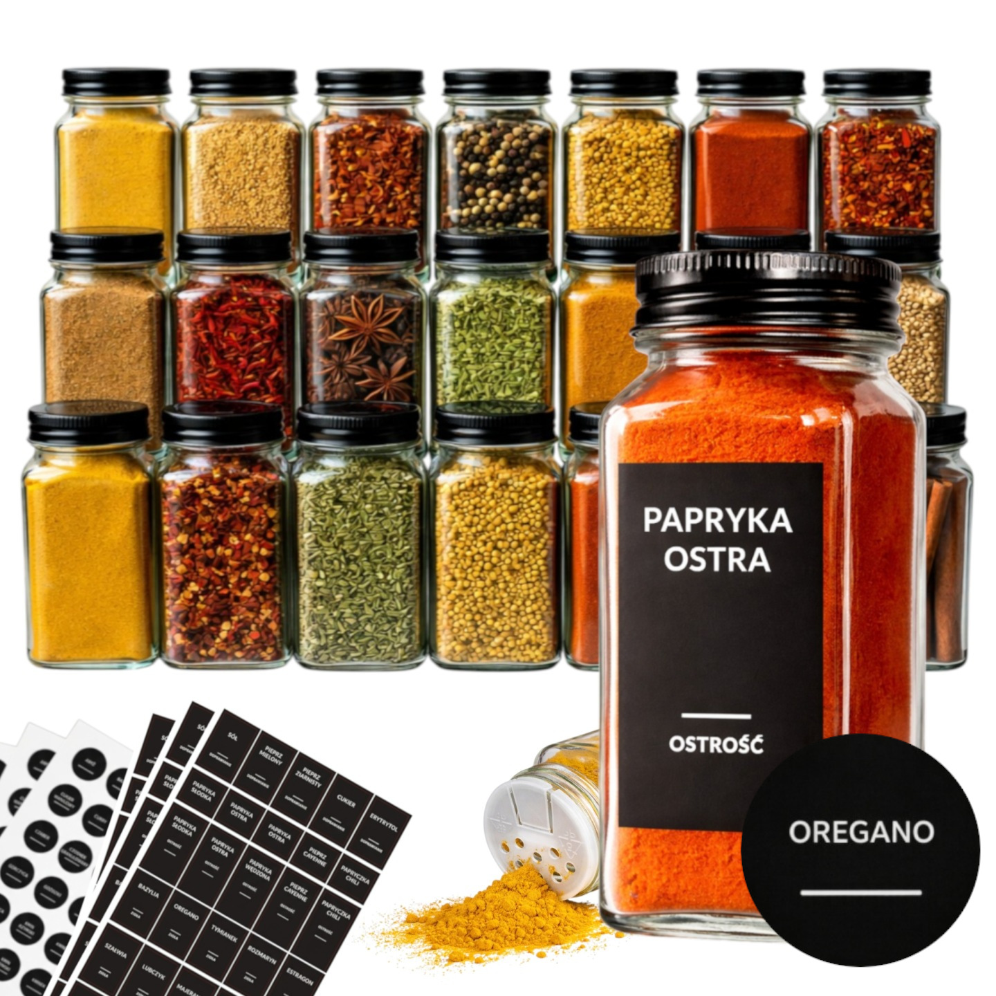 Sada 48 sklenic na koření 169 samolepek, sklenice 48 x 120 ml