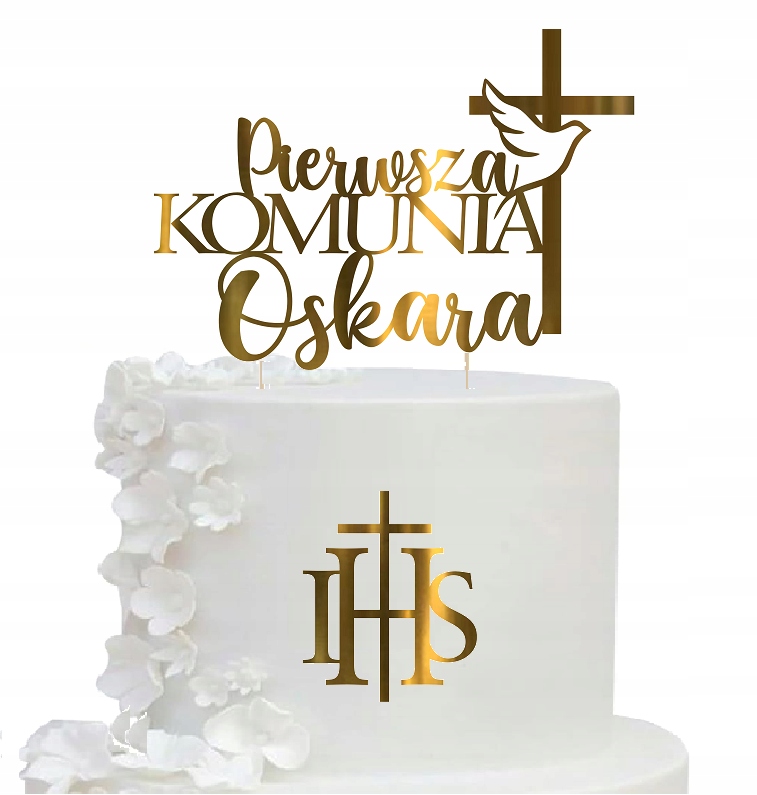 KRZYŻ Topper KOMUNIA zestaw IHS dekoracja na tort z imieniem Marka inny
