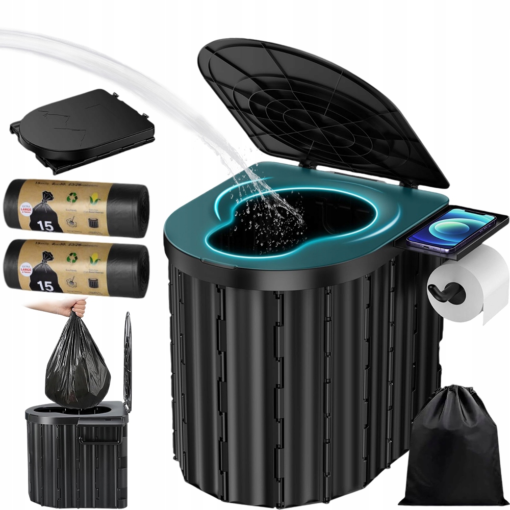 Přenosná Toaleta S Držákem Na Telefon A Papír Pro Kempování A Rybaření