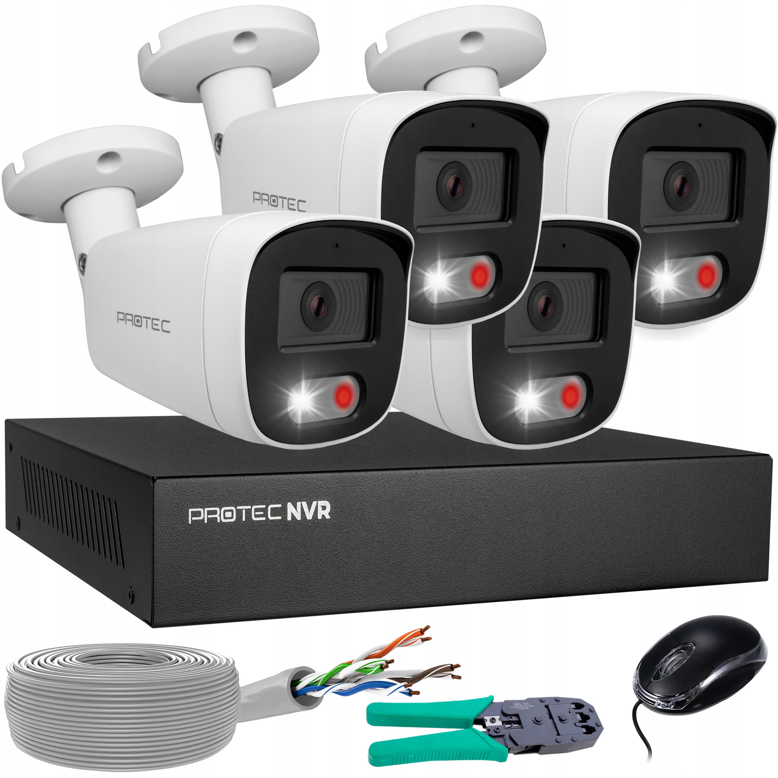 Monitorovací sada 4 kamer Ip PoE Full color detekce lidí 5Mpx bez hdd