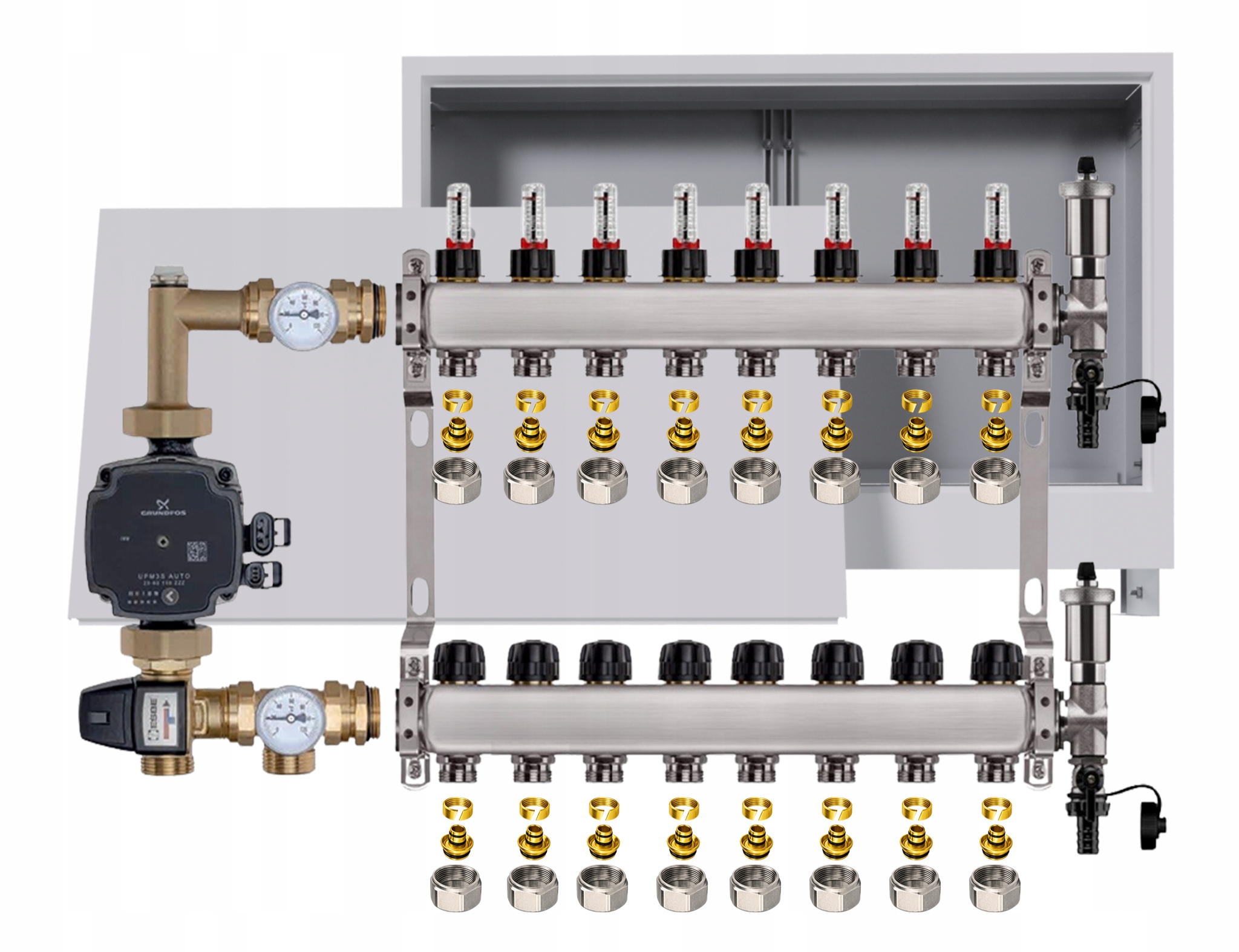 Nerezový rozdělovač pro podlahovku 8 boxů Pompa Grundfos Pex