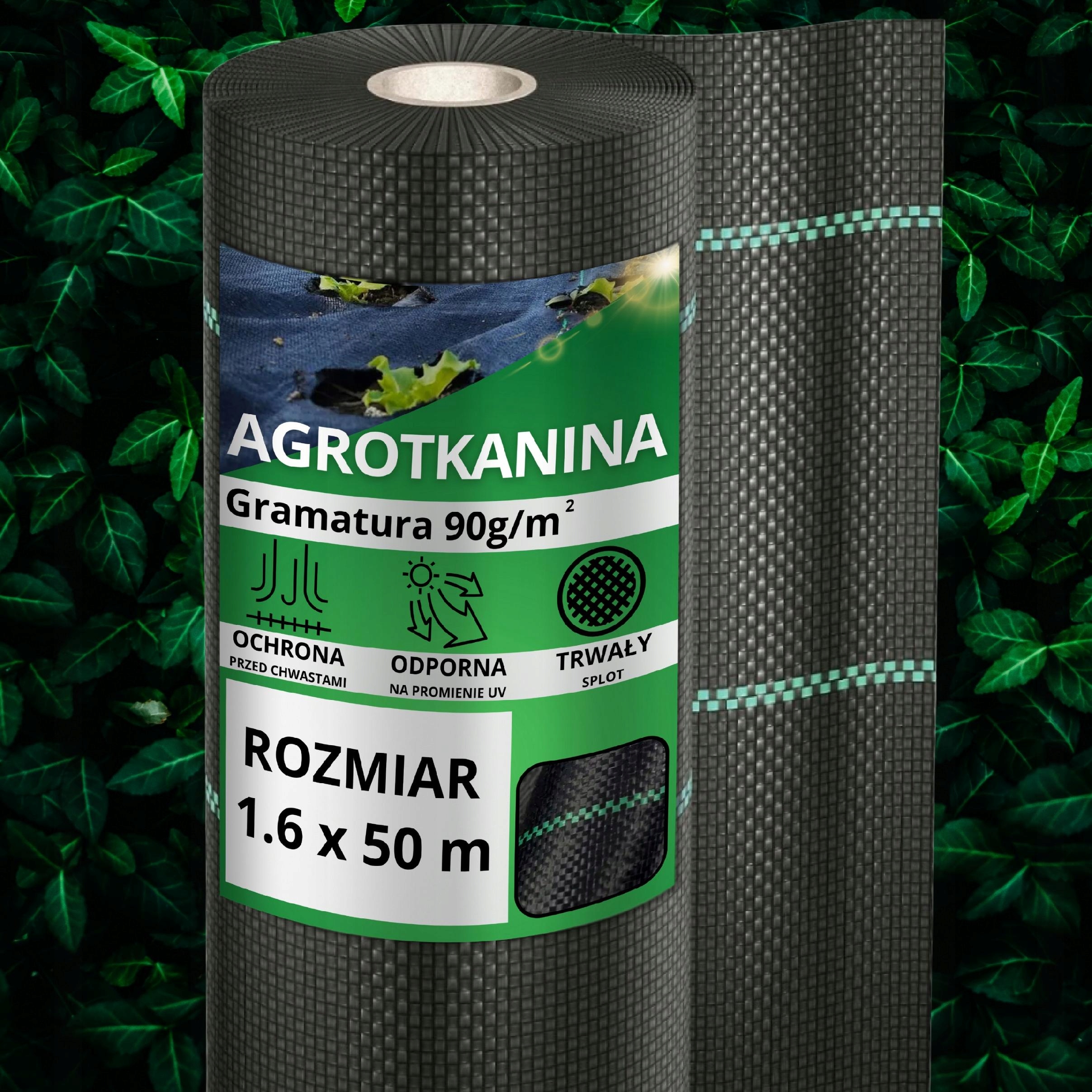 Agrotkanina antychwastowa agrowłóknina 90g czarna 1,6x50m Uv 3%