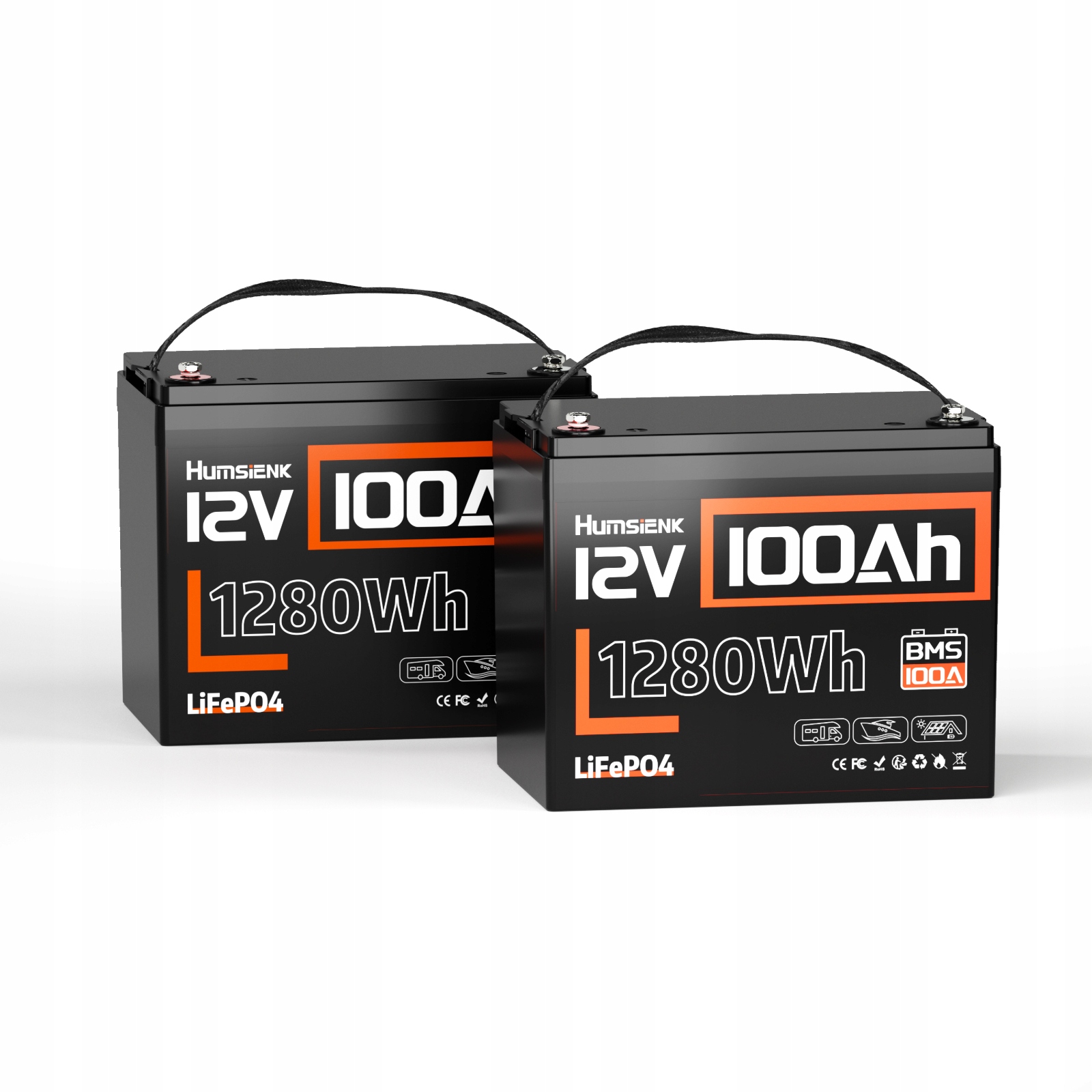 2*Akumulátor LiFePO4 12V 100Ah 10.5 kg pro Solar, Obytný vůz a Přívěsný Motor