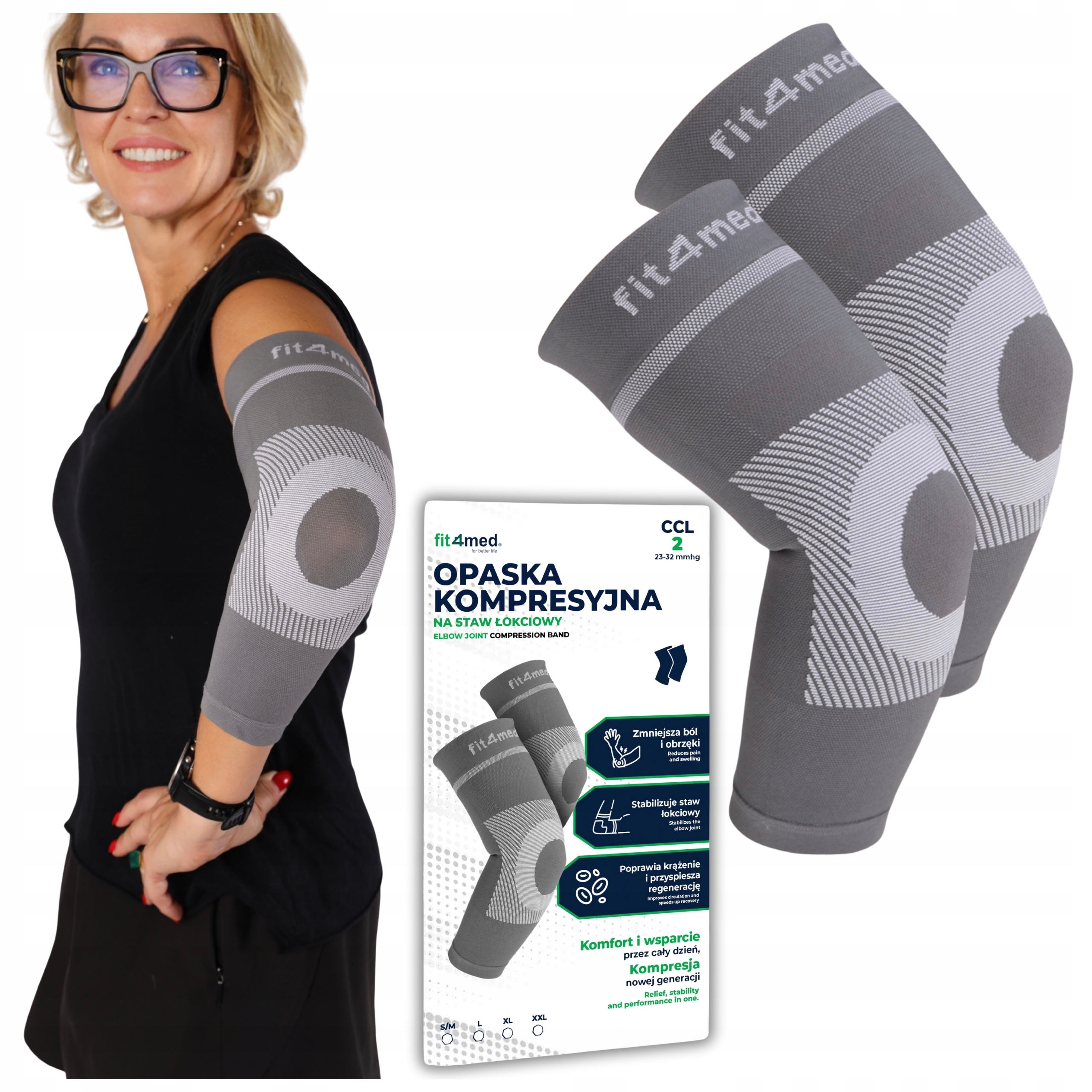 Opaska Na Łokieć Kompresyjna Stabilizator Łokcia Ściągacz CCL2 r.S/M 2szt