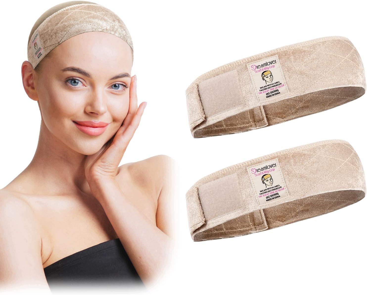 Bezklejowy top grip opaska na rzep pod perukę 2 sztuki beż Dreamlover 31#