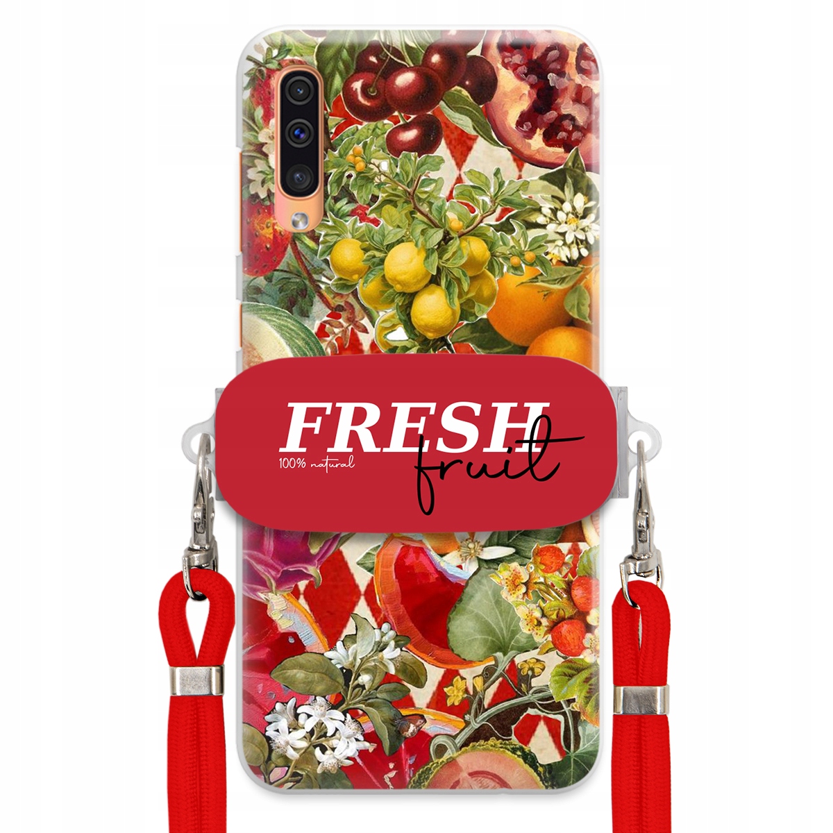 Pouzdro pro Samsung A50 Červené Crossbody vodítko Držák Fresh Fruit Ovocné