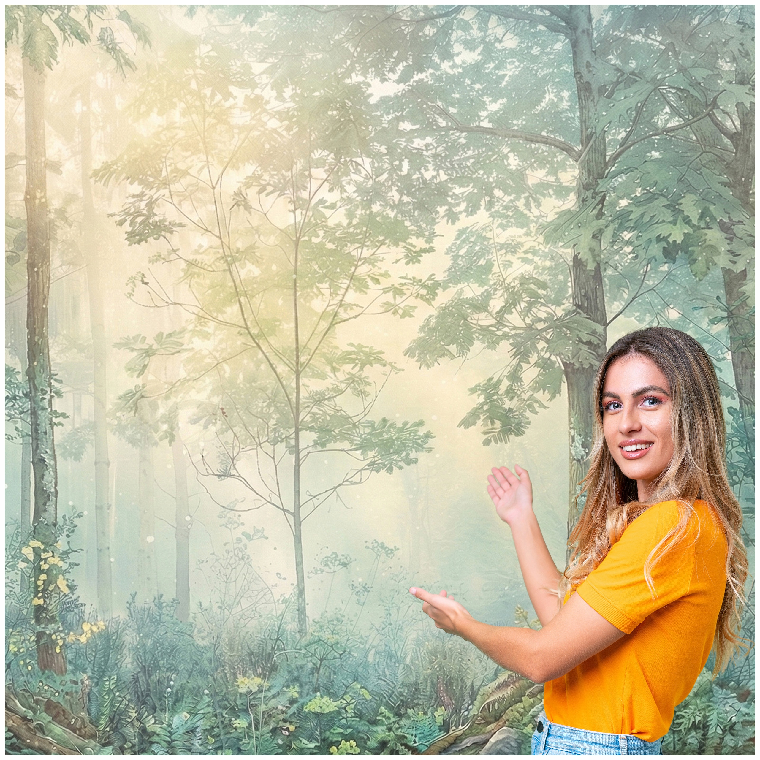 Fototapeta Les Stromy Listy Akvarel Příroda Vintage Boho 490x260 LDAV03F