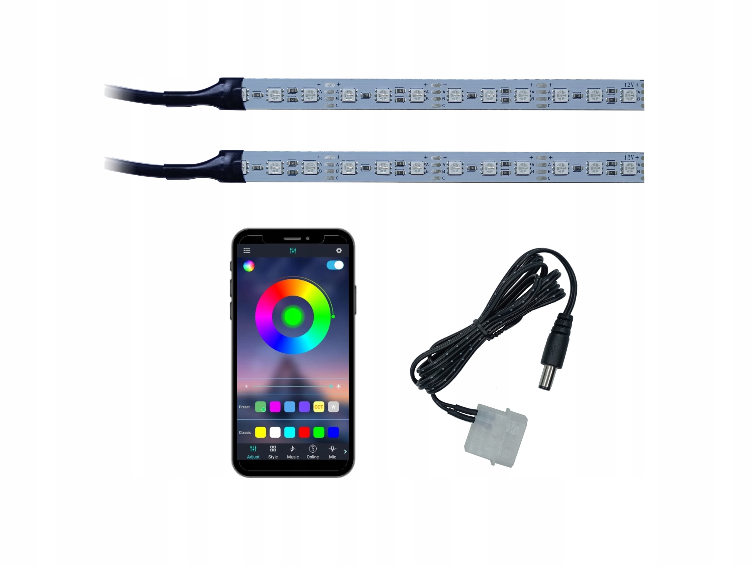 Pc lišty 2x15 Led Rgb music Rainbow-x Bluetooth