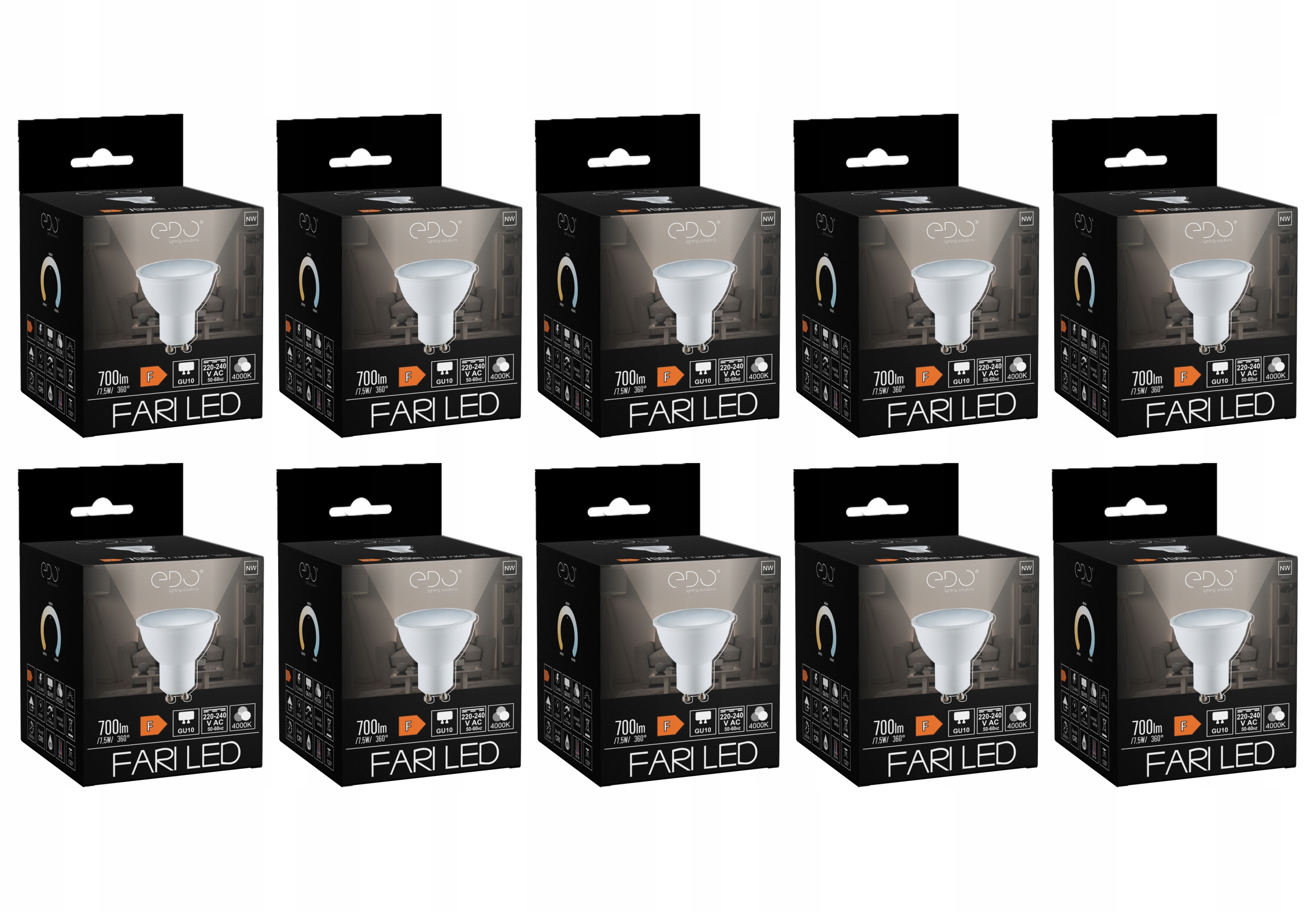 

10x Żarówka Led GU10 7,5W 4000K 120' 700lm Edo