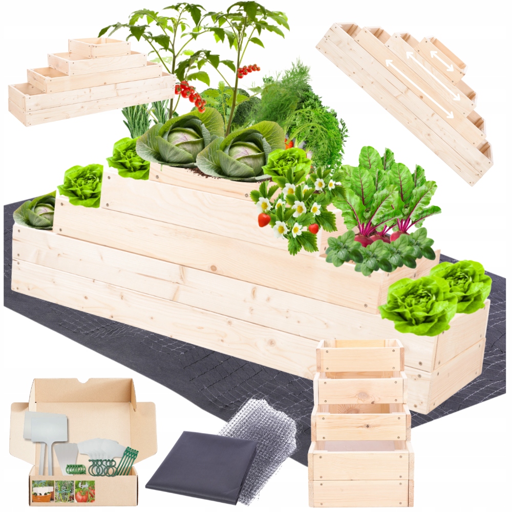 Pařeniště kaskádový nastavitelný dřevěný zeleninový záhon vyvýšený záhon 45x120x30