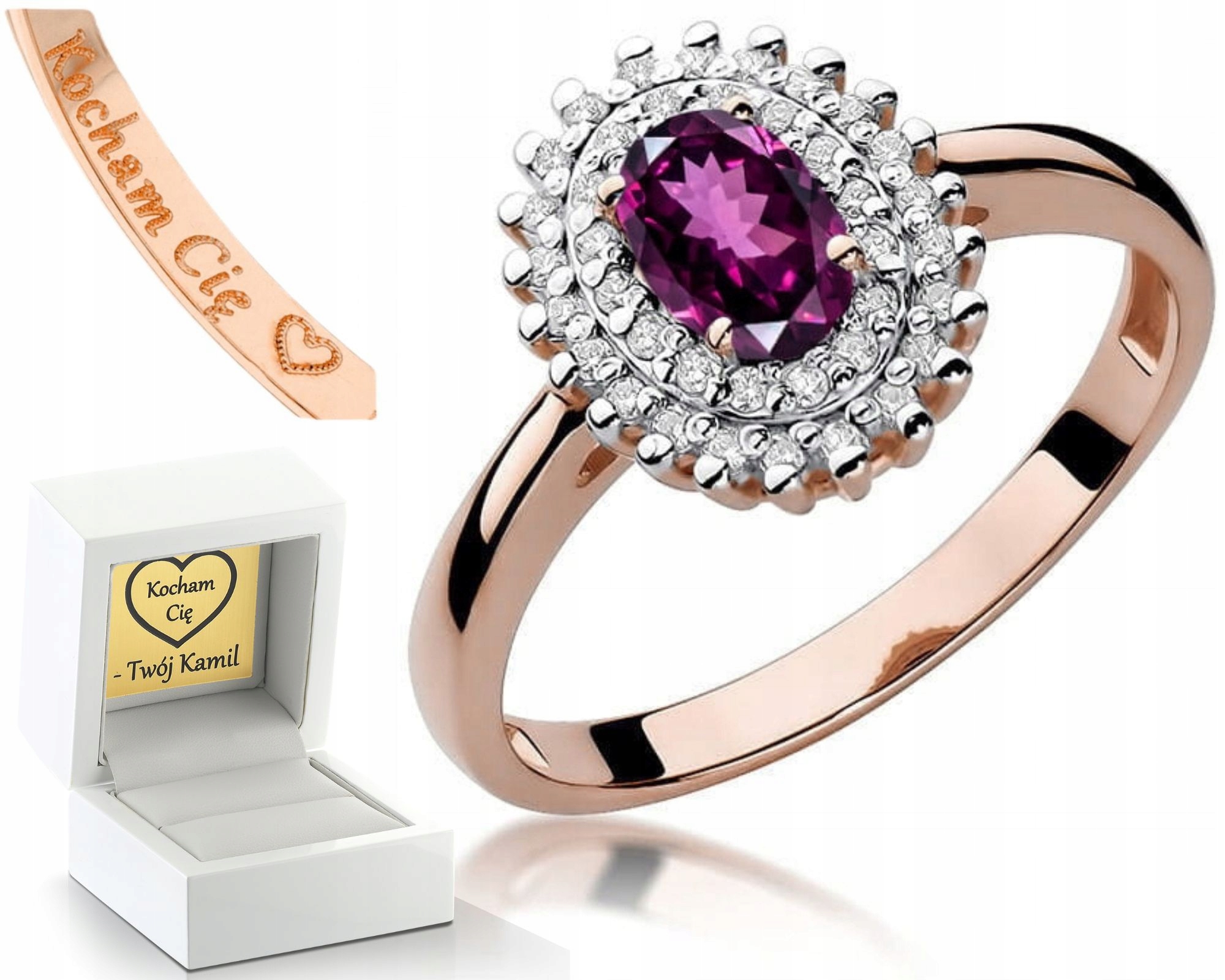 Zásnubní Prstýnek S Rodolitem A Brilianty, Růžové Zlato, Gravírování 585