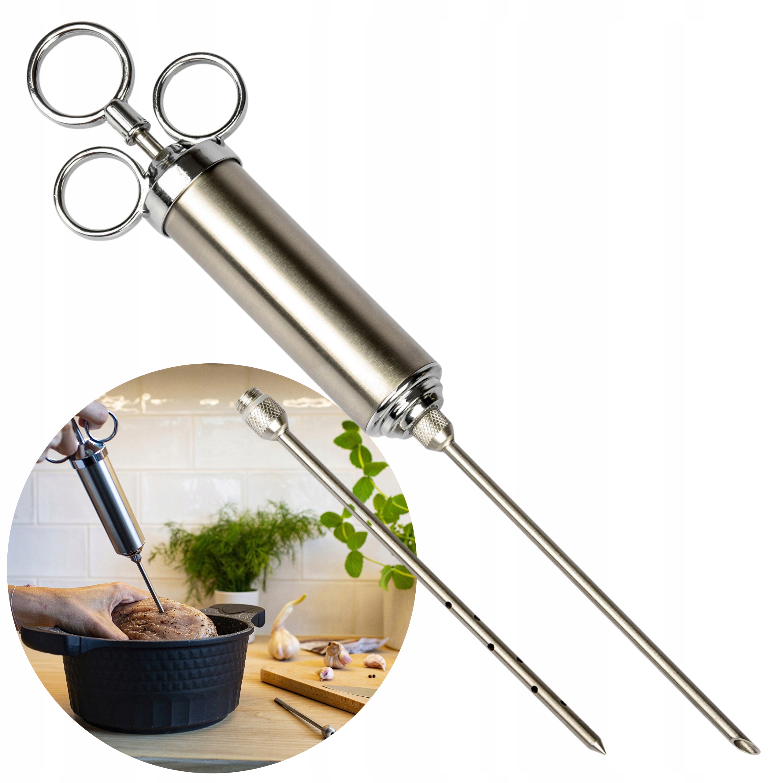 Levně Stříkačka Na Maso Z Uzenin 2 Jehly Stříkačka Na Peklování Masa Špachtle