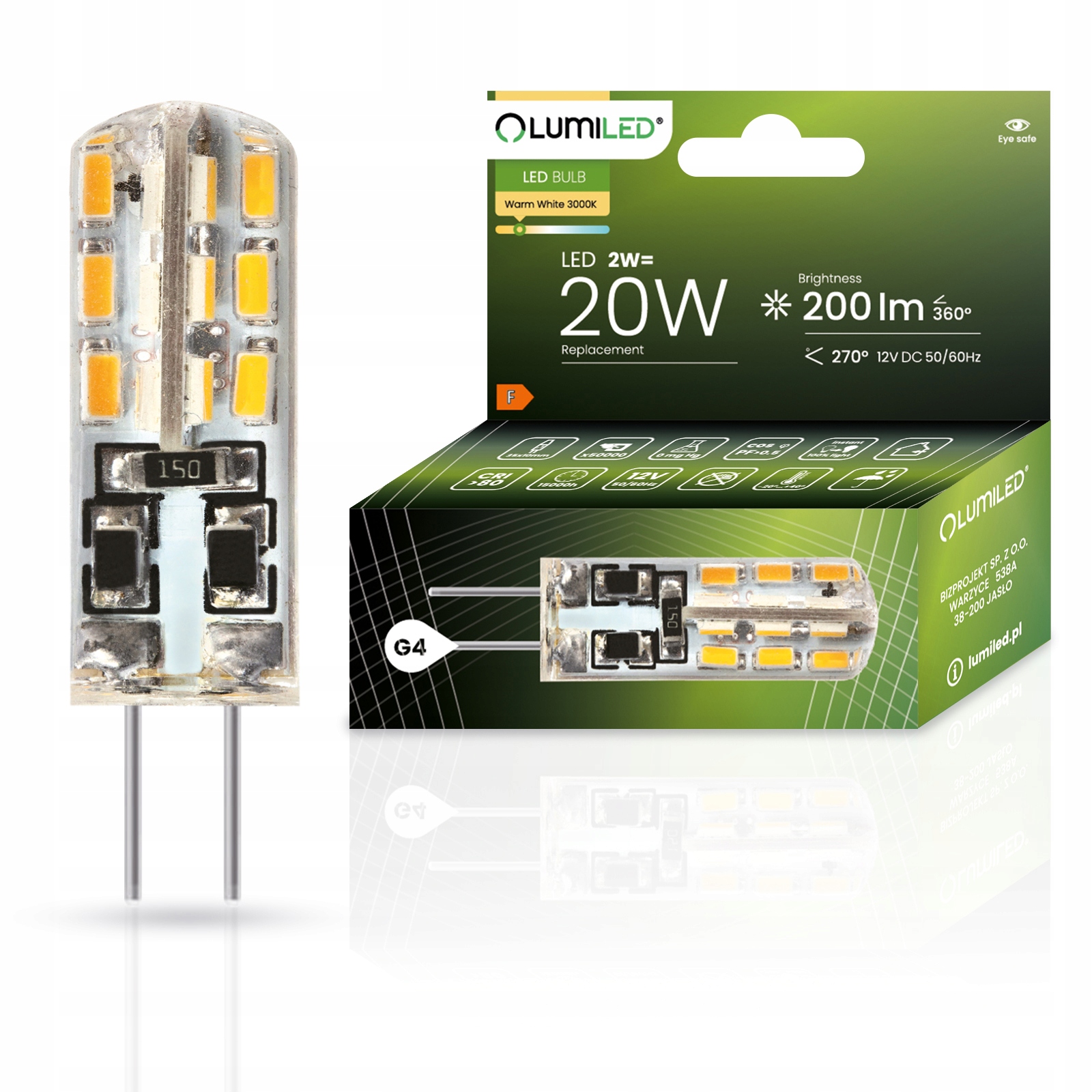 Żarówka LED KAPSUŁKA G4 2W = 25W 3000K 12V LUMILED