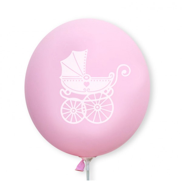 

Balon różowy biały wózeczek chrzest 10 szt