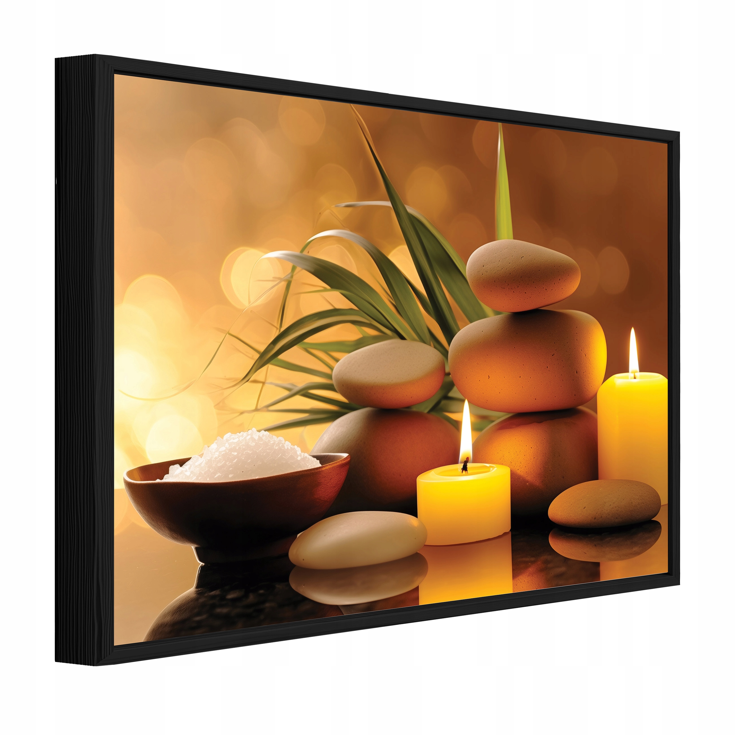 Obraz V Černém Rámu Na Plátně Spa Kameny Svíčky Masážní Salon 90x60
