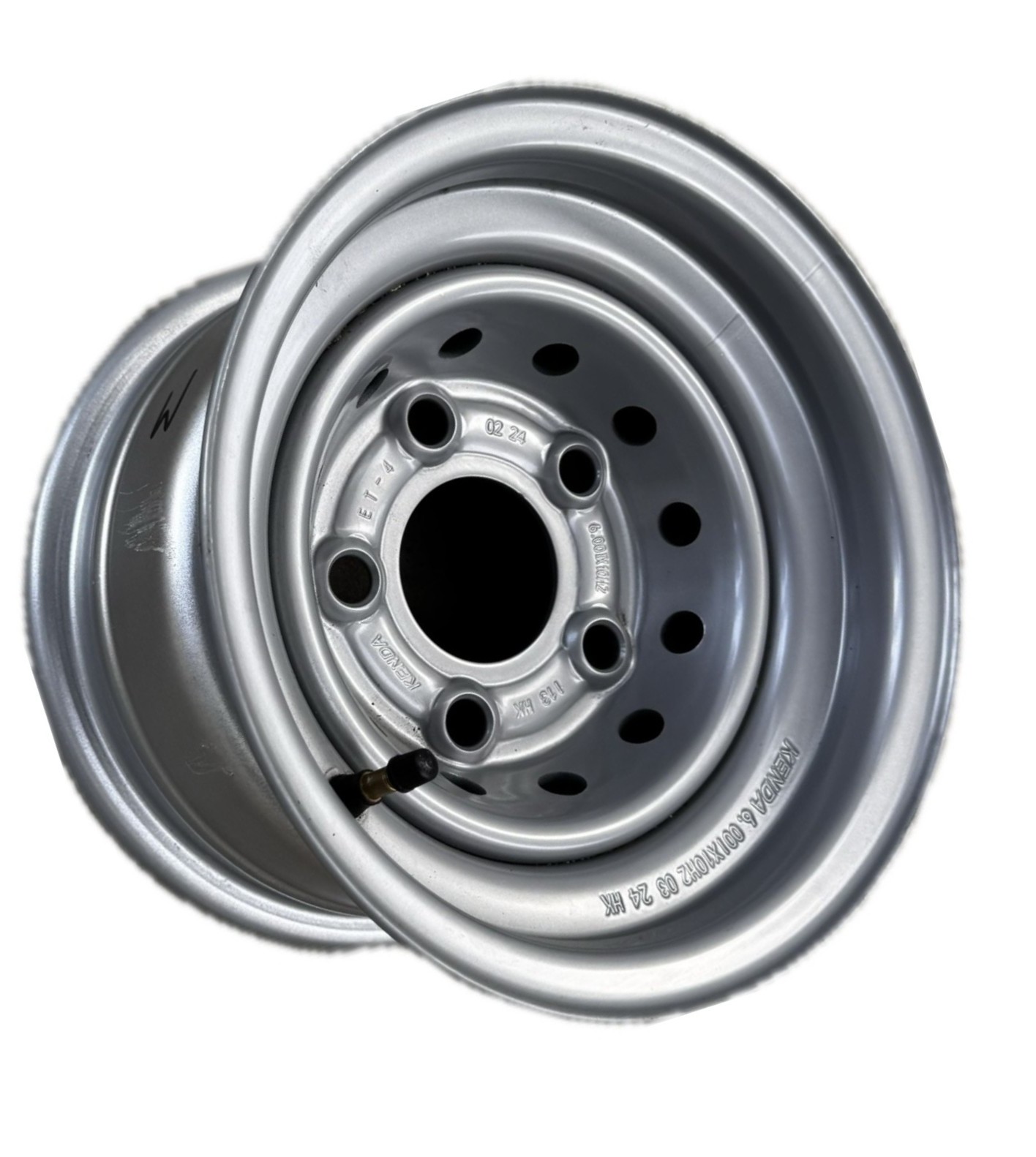 Kempingový ráfek 10“ ocelový 5x112 6J ET-4 odvětrávaný 66,5 mm nový