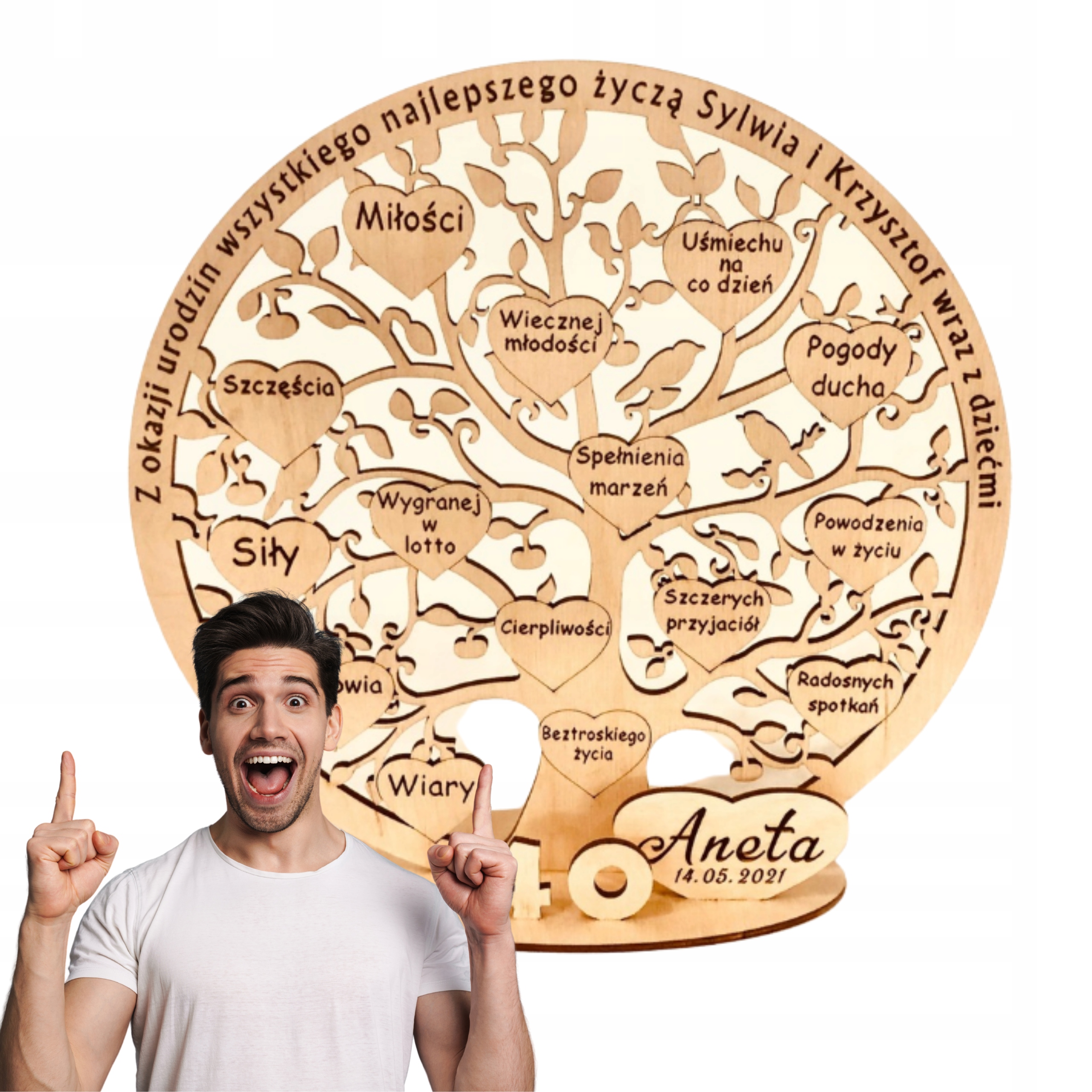 Podle 40. Narozeniny Dřevo Přání Gravírované Personalizace