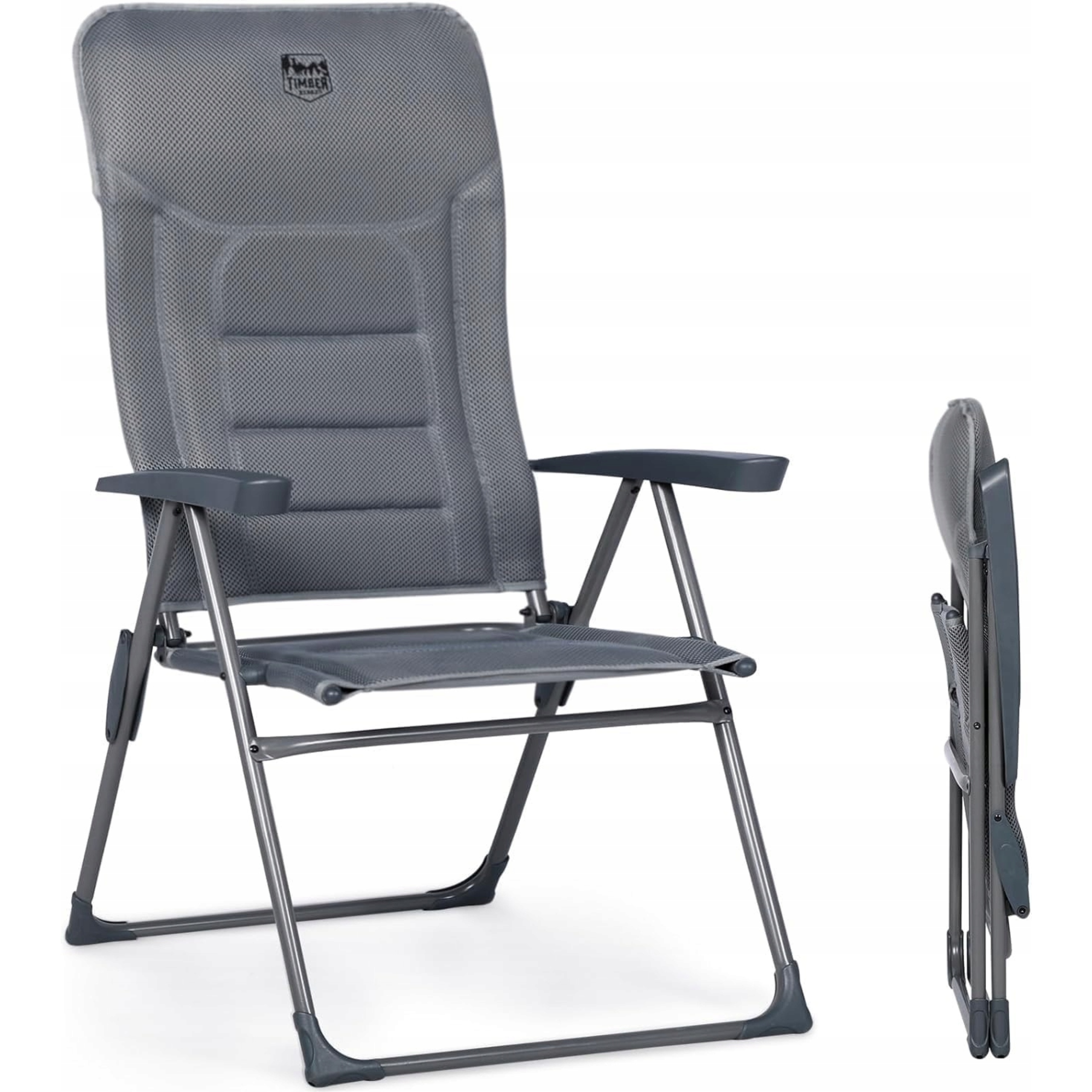 Składane Krzesło Kempingowe Regulowane 7 Pozycji 150 Kg Timber Ridge Szare